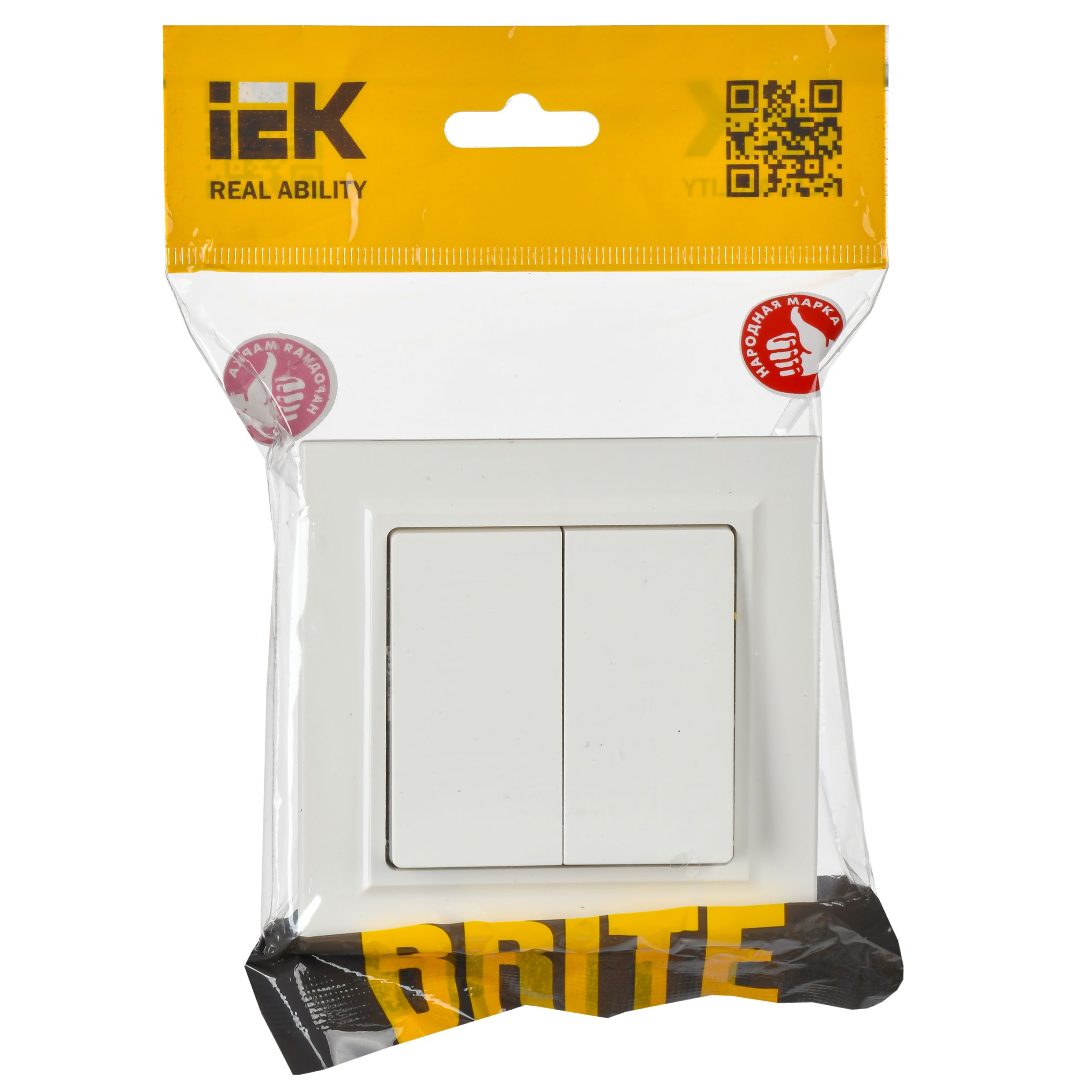 BRITE Выключатель двухклавишный 10А в сборе ВСР10-2-0-БрБ белый IEK BR-V20-0-10-K01-F