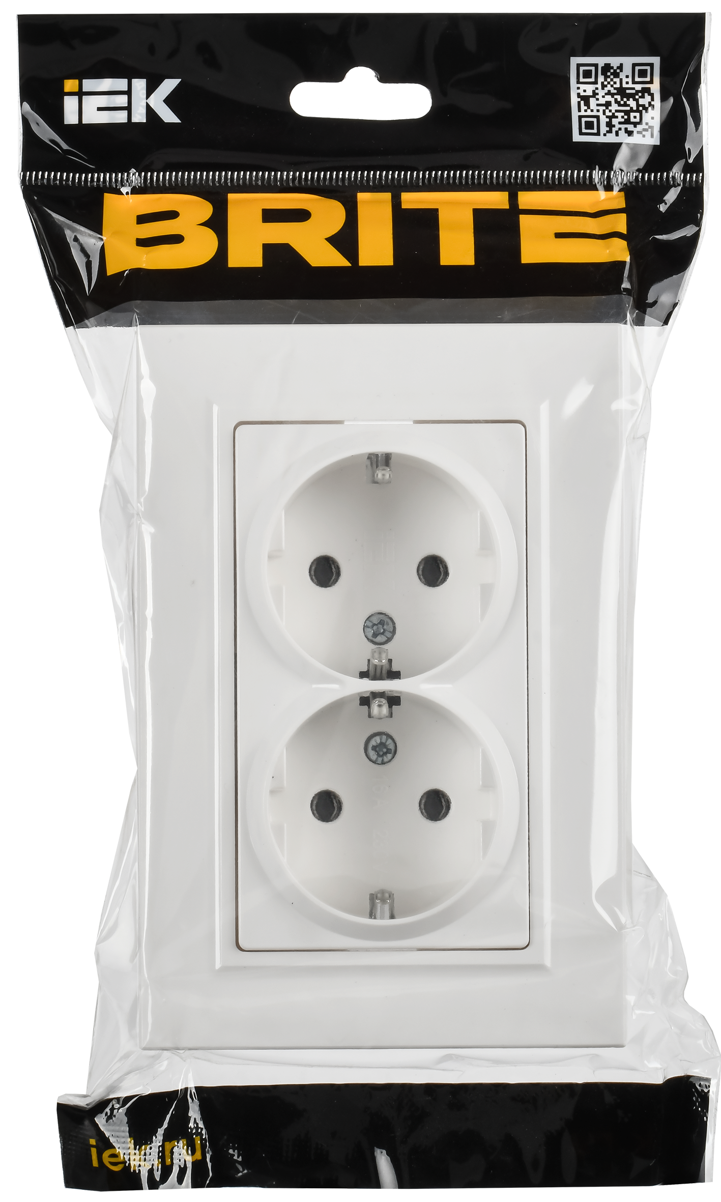 BRITE Розетка 2-местная с заземлением без защитных шторок плоская 16А в сборе РСПл12-3-БрАБ арктический белый IEK BR-R27-16-K91-F