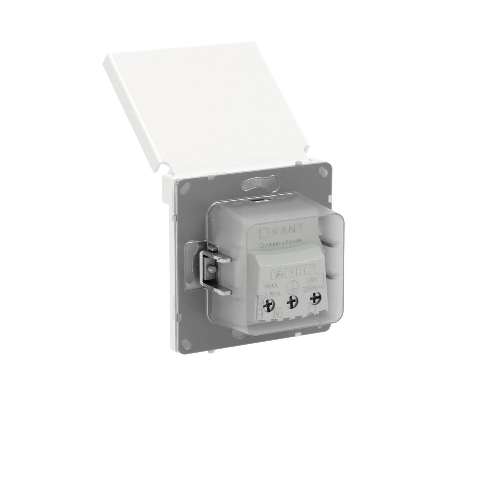Розетка силовая, 2P+E, с з/ш, с крышкой, IP44, KANT, белая магнолия DKC 7000013