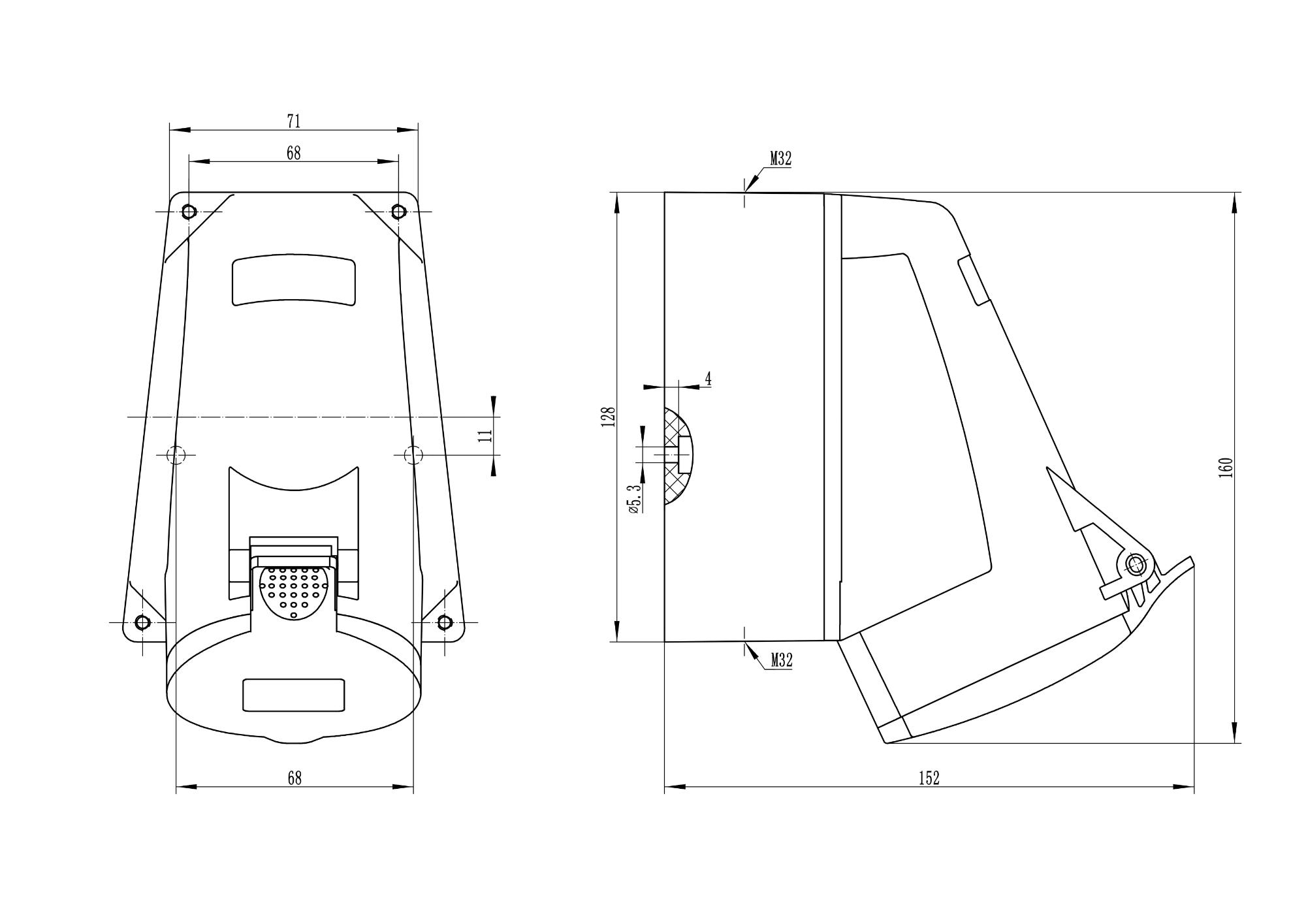 Розетка наружная IP44 32A 3P+E+N 400V DKC DIS5133257