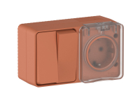 AtlasDesign PROFI IP54 О/У БЛОК: РОЗ. з/к со шт. 16А, ВЫКЛ.2-клав.10А, ТЕРРАКОТОВЫЙ Systeme Electric ATN547074