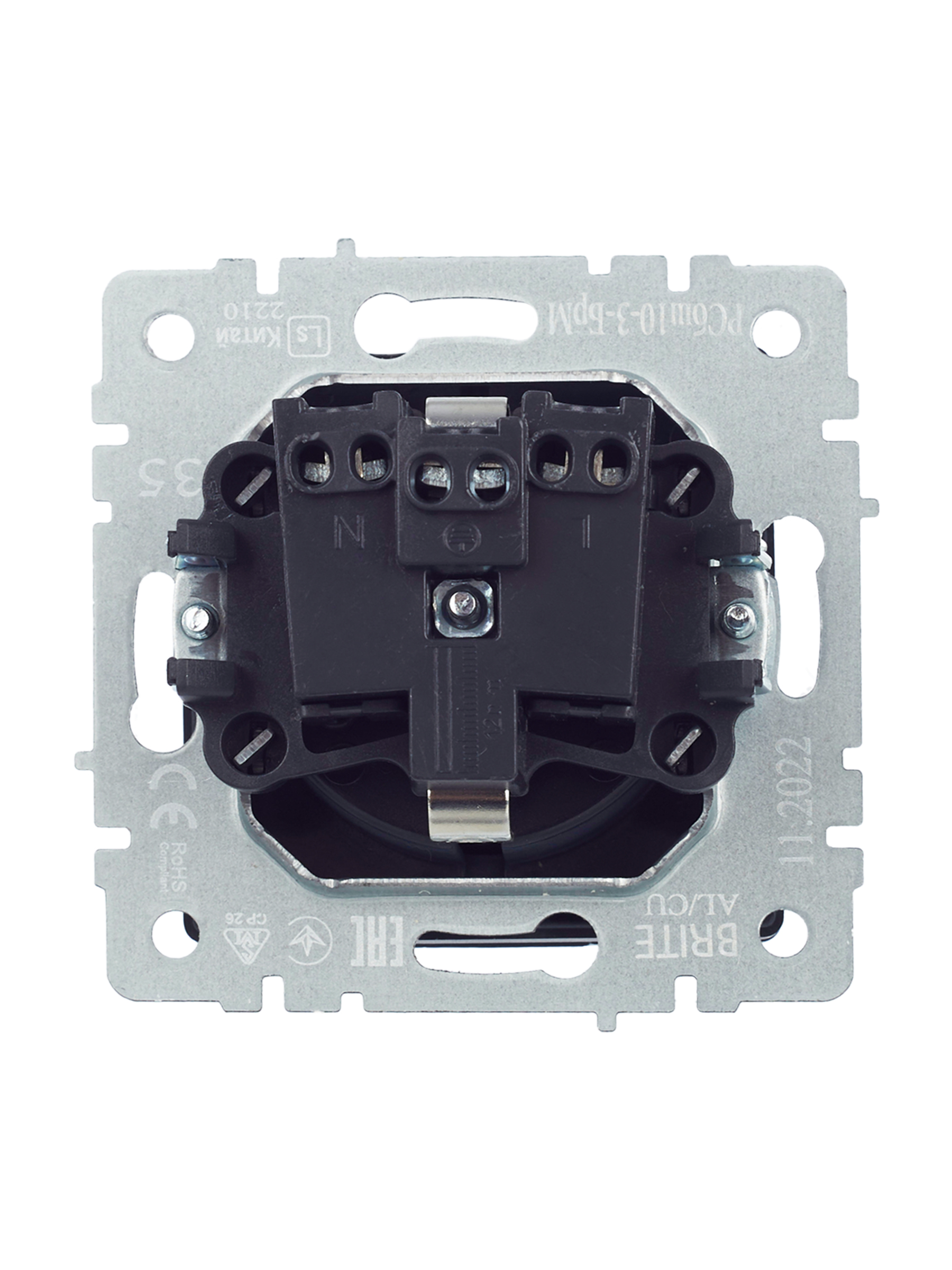 BRITE Розетка с заземлением с защитными шторками и крышкой 16А IP20 РСбш10-3-БрМ маренго IEK BR-R16-16-K35