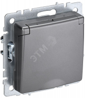 BRITE Розетка с заземлением с защитными шторками и крышкой 16А IP44 РСбш10-3-44-БрС сталь IEK BR-R16-16-44-K46
