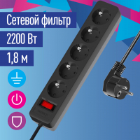 Сетевой фильтр ПВС КОСМОС  3х0.75 черный 1.8м с выключателем Космос FKsm1.8m-5g(B)