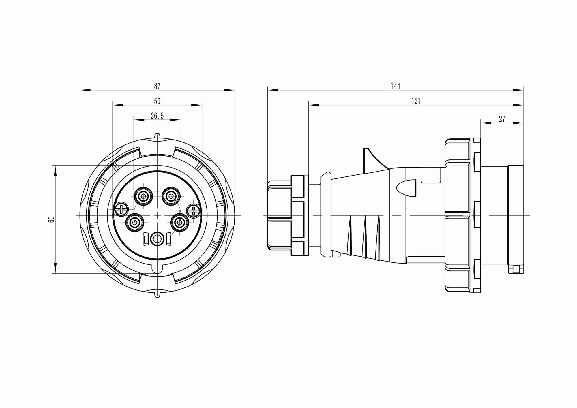 Вилка кабельная IP67 16A 3P+E+N 400V DKC DIS2181637