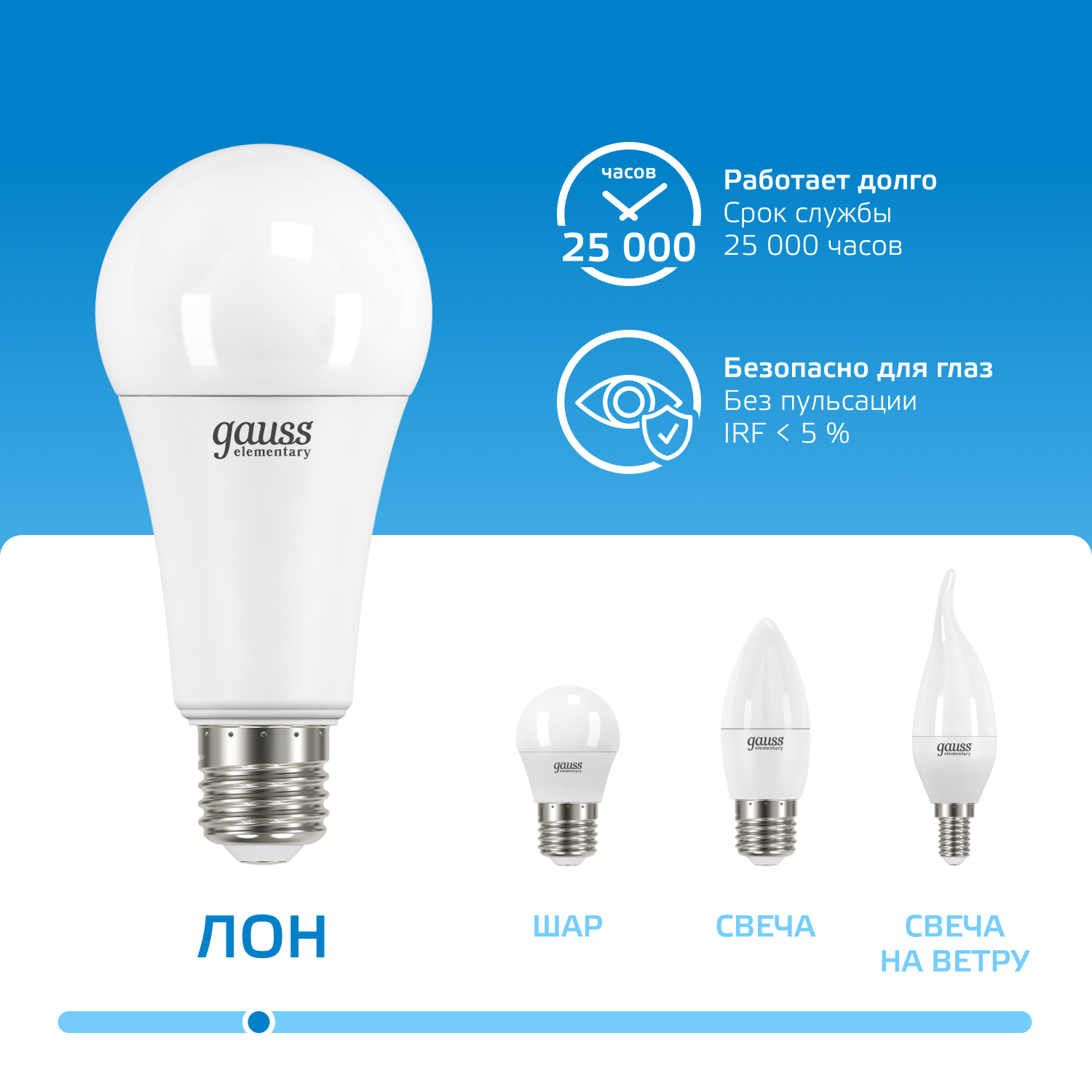 Лампа светодиодная LED 30 Вт 2390 лм 6500К А70 груша холодный E27 AC 220В Elementary GAUSS 73239
