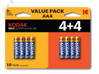 Батарейка LR03 4+4BL MAX SUPER Alkaline AAA KODAK Б0057079