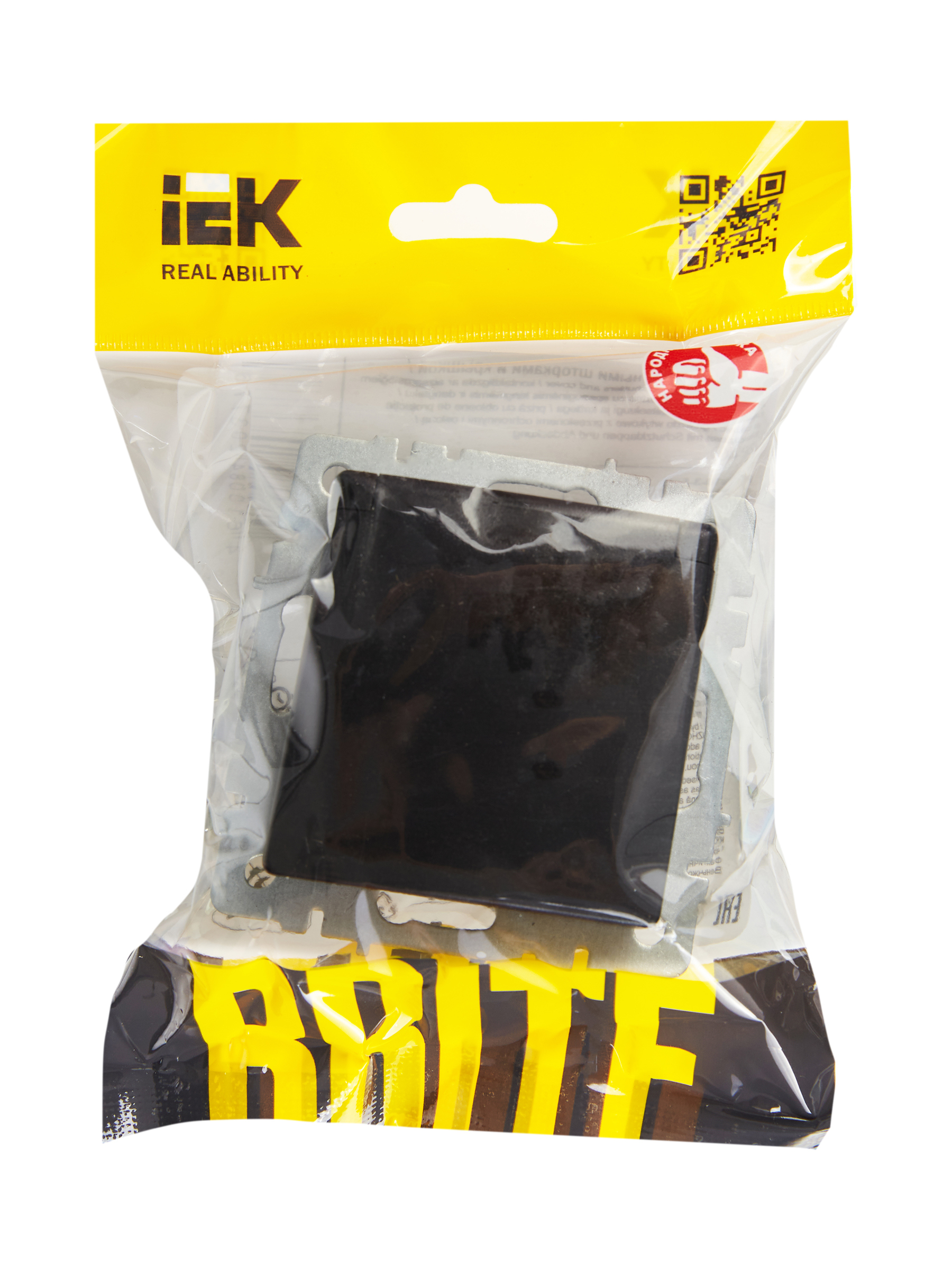 BRITE Розетка с заземлением с защитными шторками и крышкой 16А IP20 РСбш10-3-БрЧ черный IEK BR-R16-16-K02