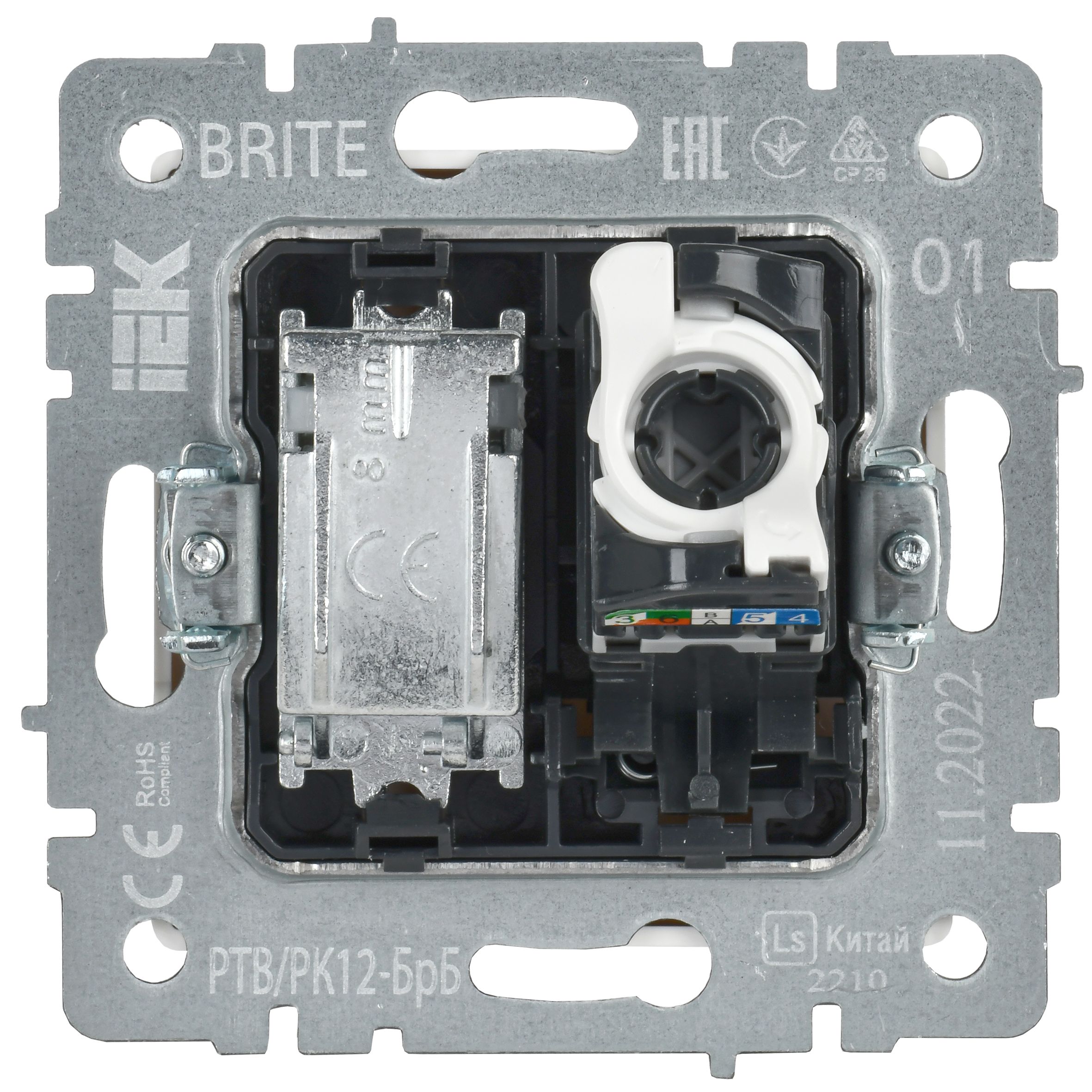 BRITE Розетка двойная TV+RJ45 кат.5E РТВ/РК12-БрКр белый IEK BR-AK20-1-K01