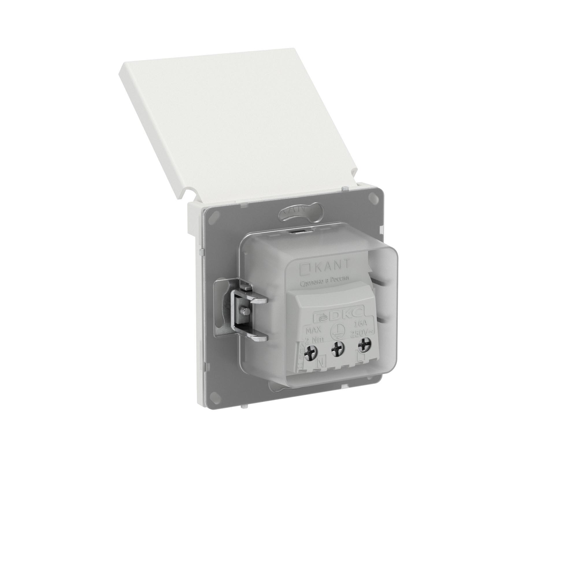 Розетка силовая, 2P+E, с з/ш, с крышкой, IP44, KANT, белый песок DKC 7010013