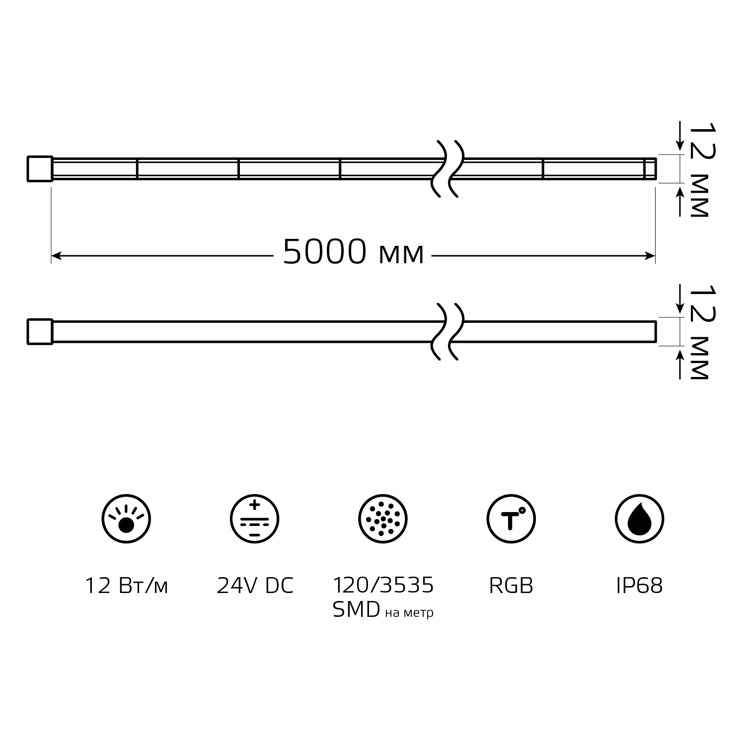 Лента светодиодная 12 Вт/м DC 24В RGB IP68 NEON термостойкая для бань и саун Gauss GAUSS 23635482012