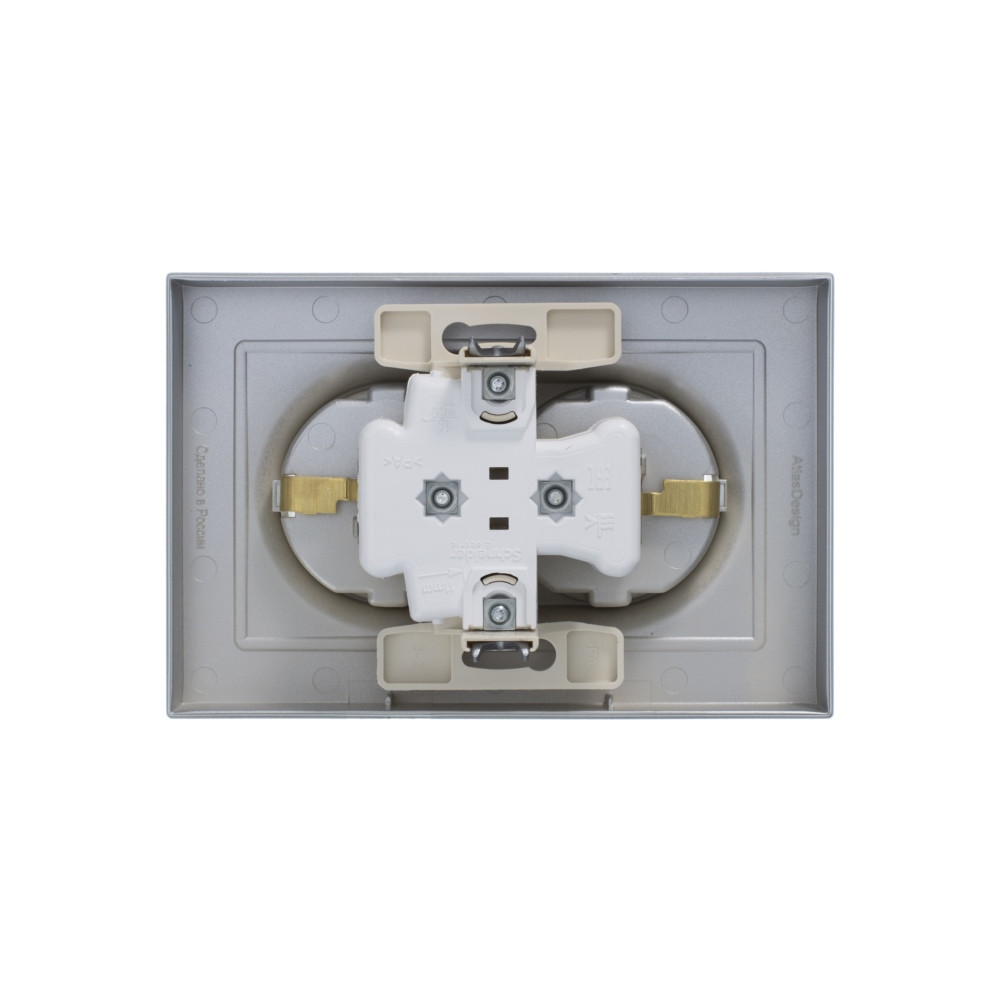 Розетка ATLASDESIGN двойная с заземлением 16А в сборе алюминий Systeme Electric ATN000324