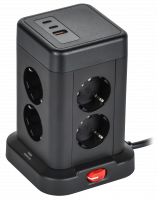 DOMINIC Удлинитель У08K 8 мест 2P+PE 1,5м 3х1,0мм2 16А/250В USB A+C 20Вт черный IEK DN-YP30-16-08-01-ZKU-K02