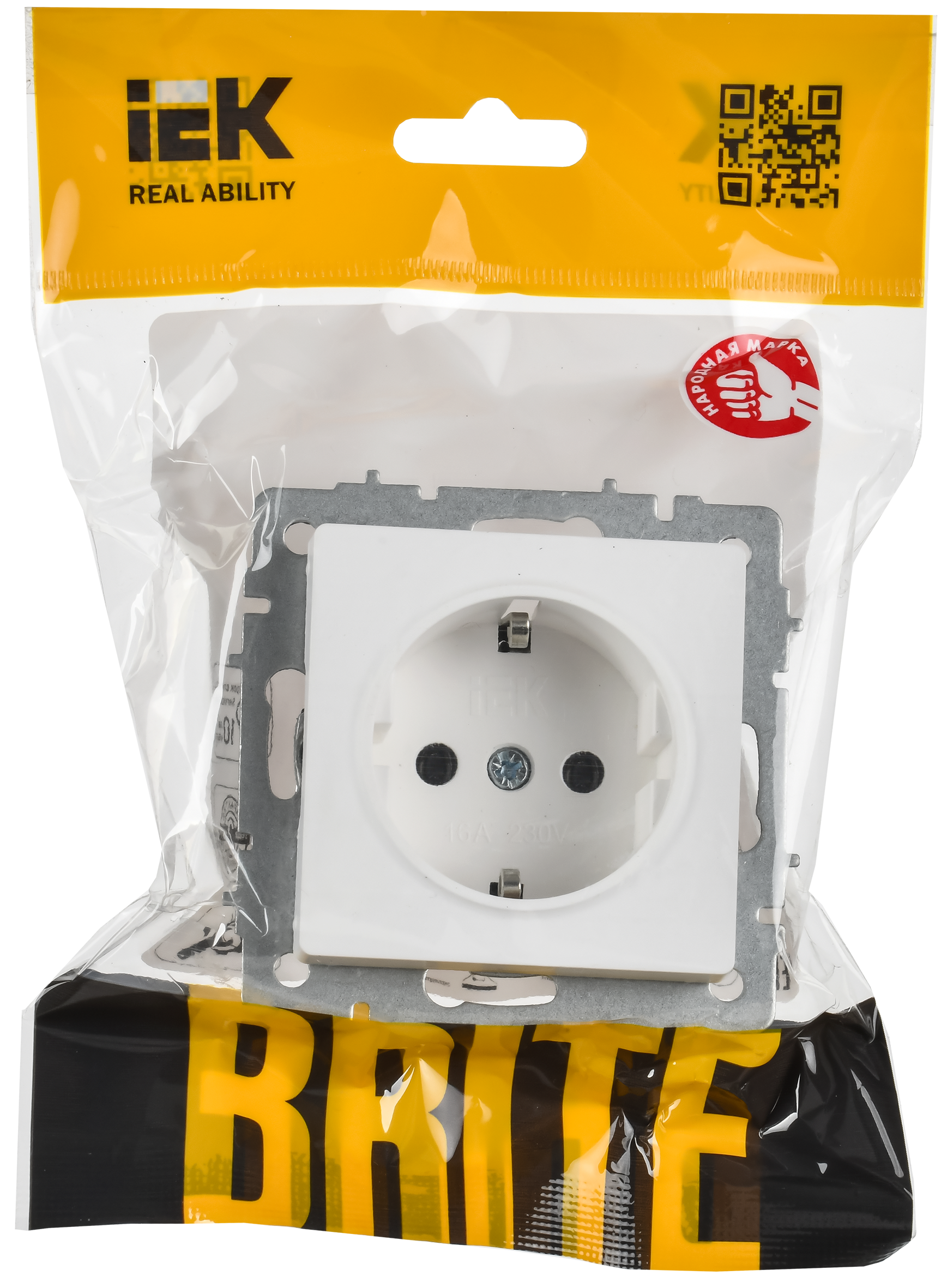 BRITE Розетка 1-местная с заземлением без защитных шторок 16А РС11-1-0-БрАБ арктический белый IEK BR-R11-16-K91
