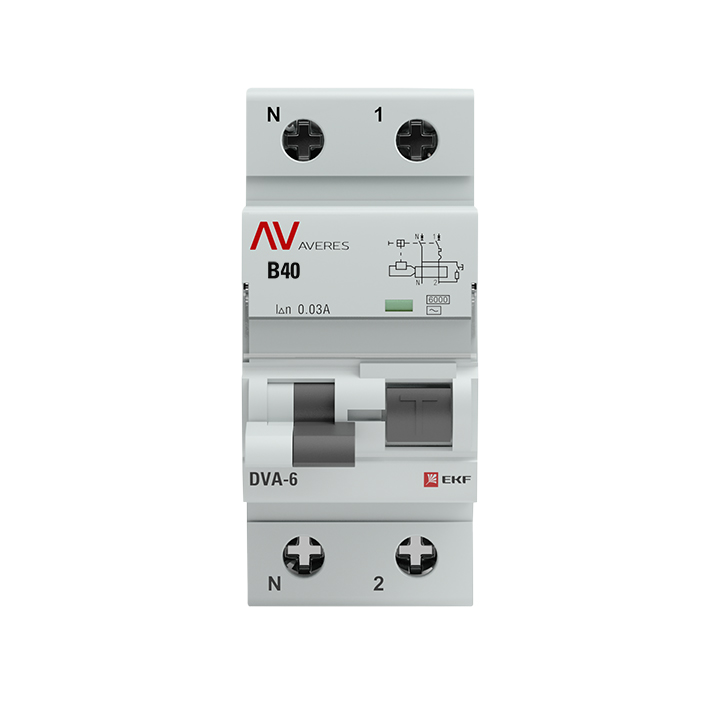 Автомат дифференциальный DVA-6 1P+N 40А (C) 30мА (AC) 6кА AVERES EKF rcbo6-1pn-40C-30-ac-av
