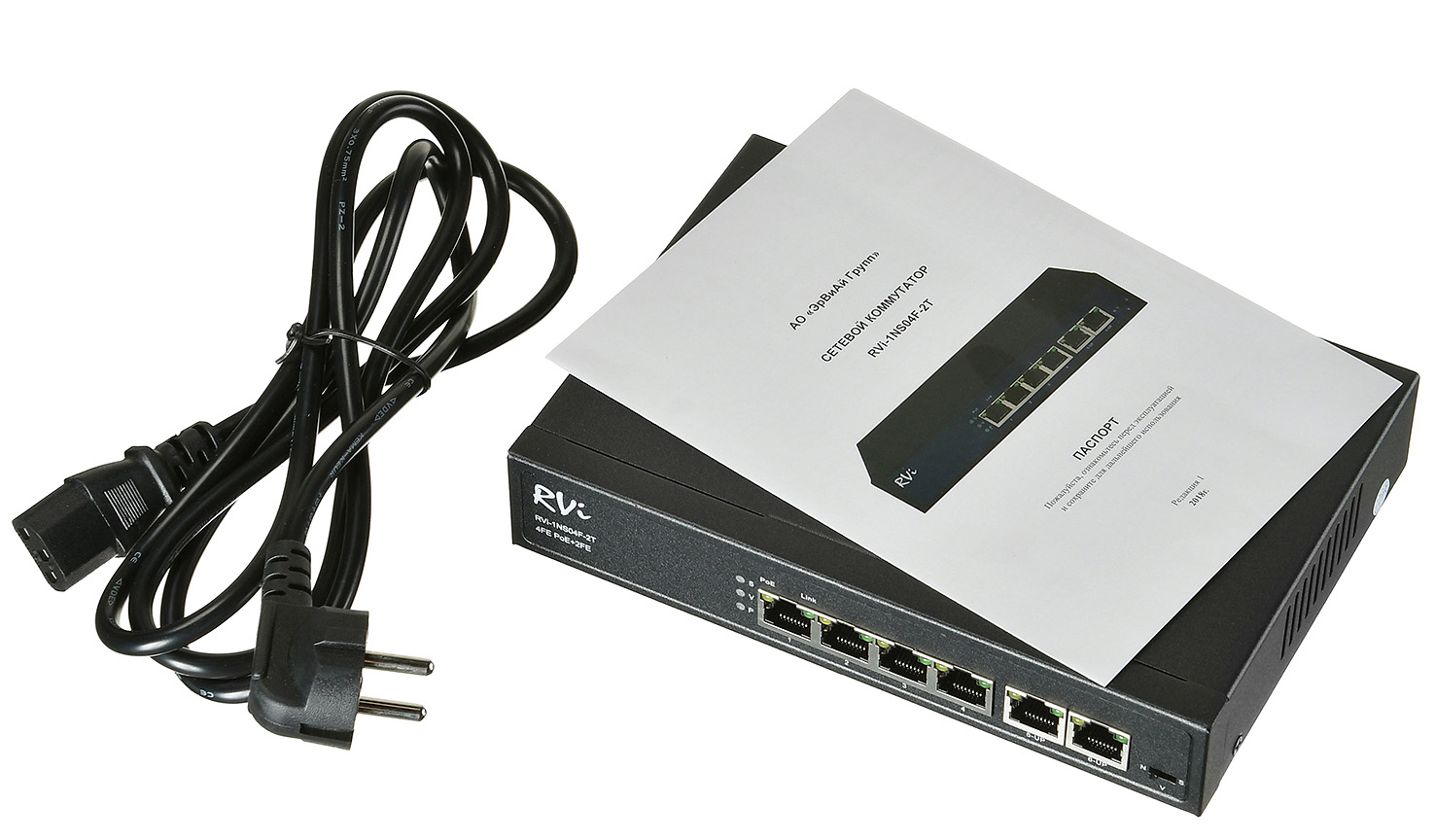 Коммутатор неуправляемый 6 портов RJ45 10 100 Мб/с PoE 65Вт RVI RVi-1NS04F-2T С0000038073