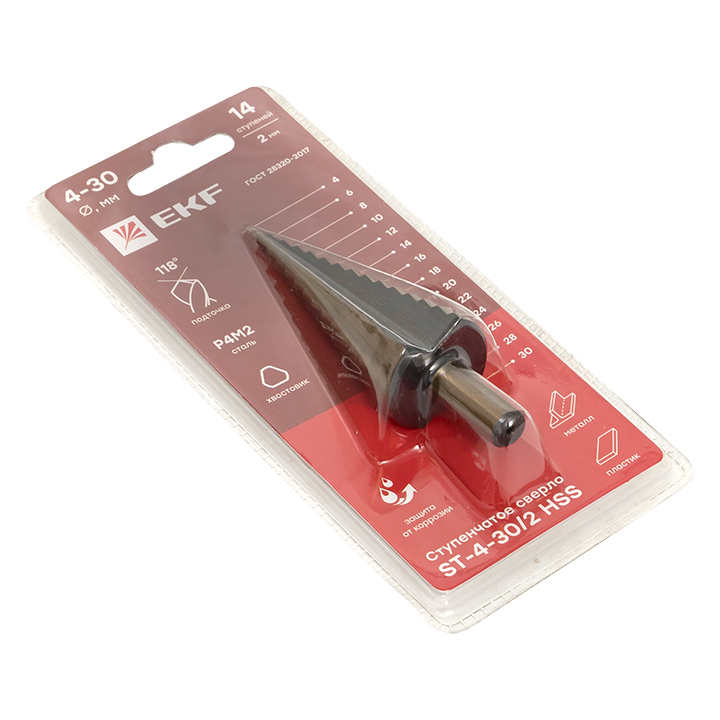 Cверло ступенчатое HSS (14 ступ.) EKF ST-4-30/2