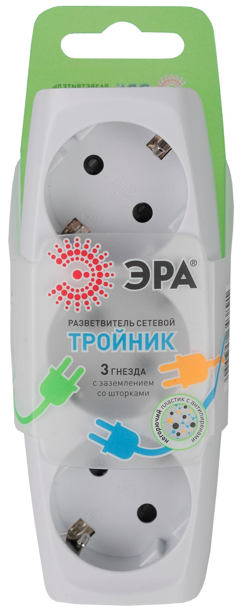 Тройник 3 гнезда, c заземл, со шторками белый 10/60/960 SP-3e-W ЭРА C0045529