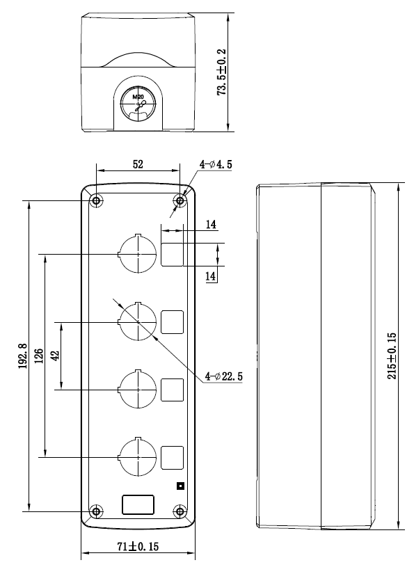 Корпус под кнопочный пост, 4 места DKC MC04
