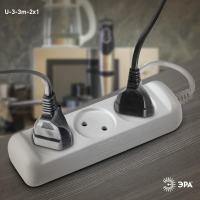 Удлинитель без зазeмл., 2х1мм2, 10А, ПВС, 3гн, 3м (20/600) U-3-3m-2x1 ЭРА Б0028355