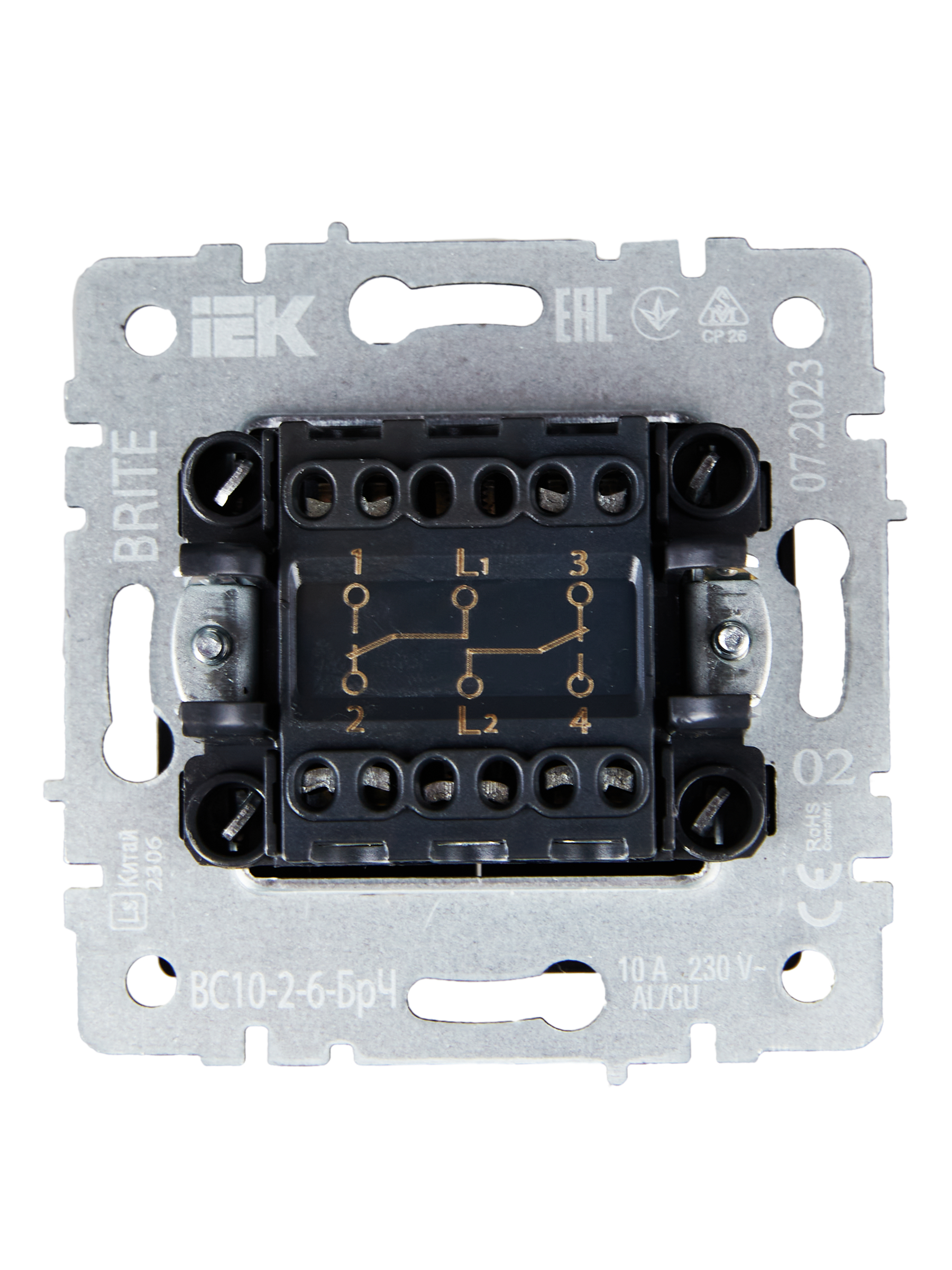 BRITE Выключатель двухклавишный проходной 10А ВС10-2-6-БрЧ черный IEK BR-V22-0-10-K02