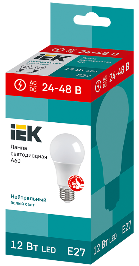 Лампа светодиодная A60 груша 12Вт 24-48В 4000К E27 IEK LLE-A60-12-24-48-40-E27