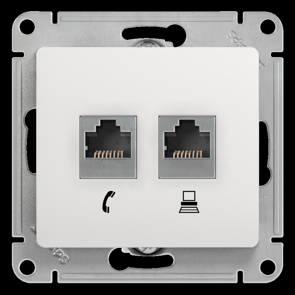 GLOSSA Розетка телефон/компьютер RJ11+RJ45 категория 5е в рамку белая Systeme Electric GSL000185