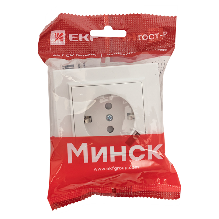 Розетка 1-местная СП с/з Минск 16А белая с защитными шторками с USB EKF ERR16-028-100-USB