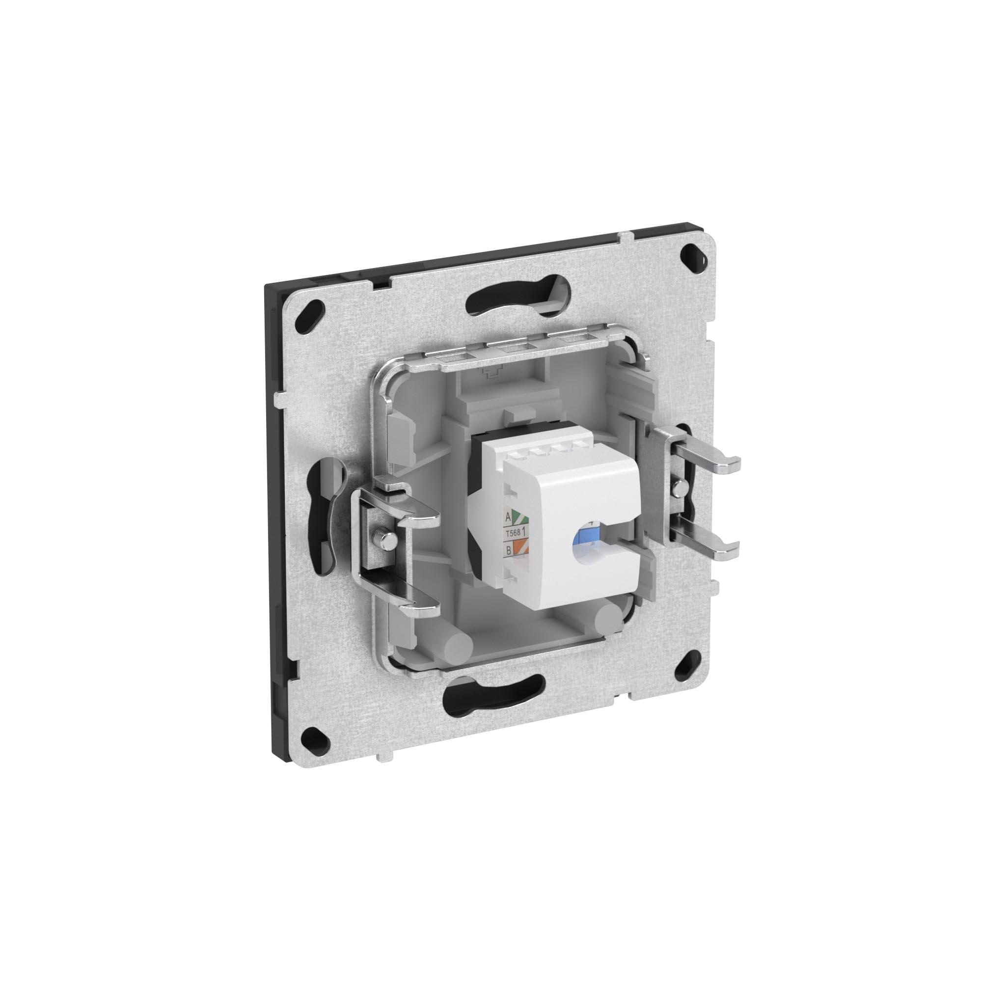 Компьютерная розетка RJ-45 без шторки, кат.5е одинарная, KANT, черный уголь DKC 7012663