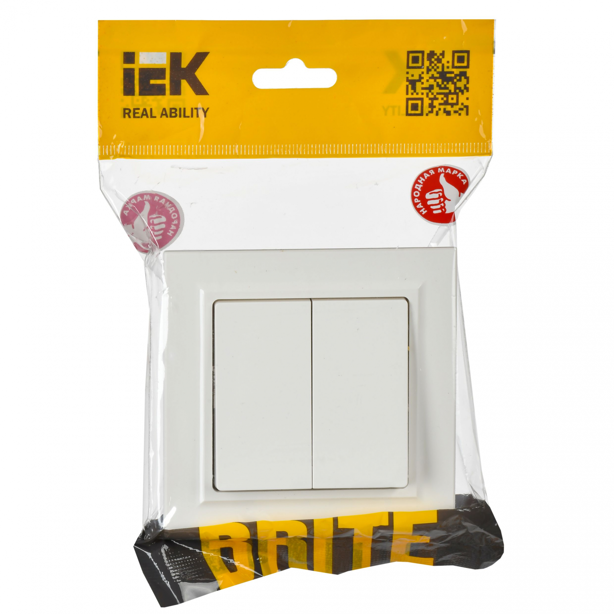 BRITE Выключатель двухклавишный проходной 10А ВС10-2-6-БрБ белый IEK BR-V22-0-10-K01