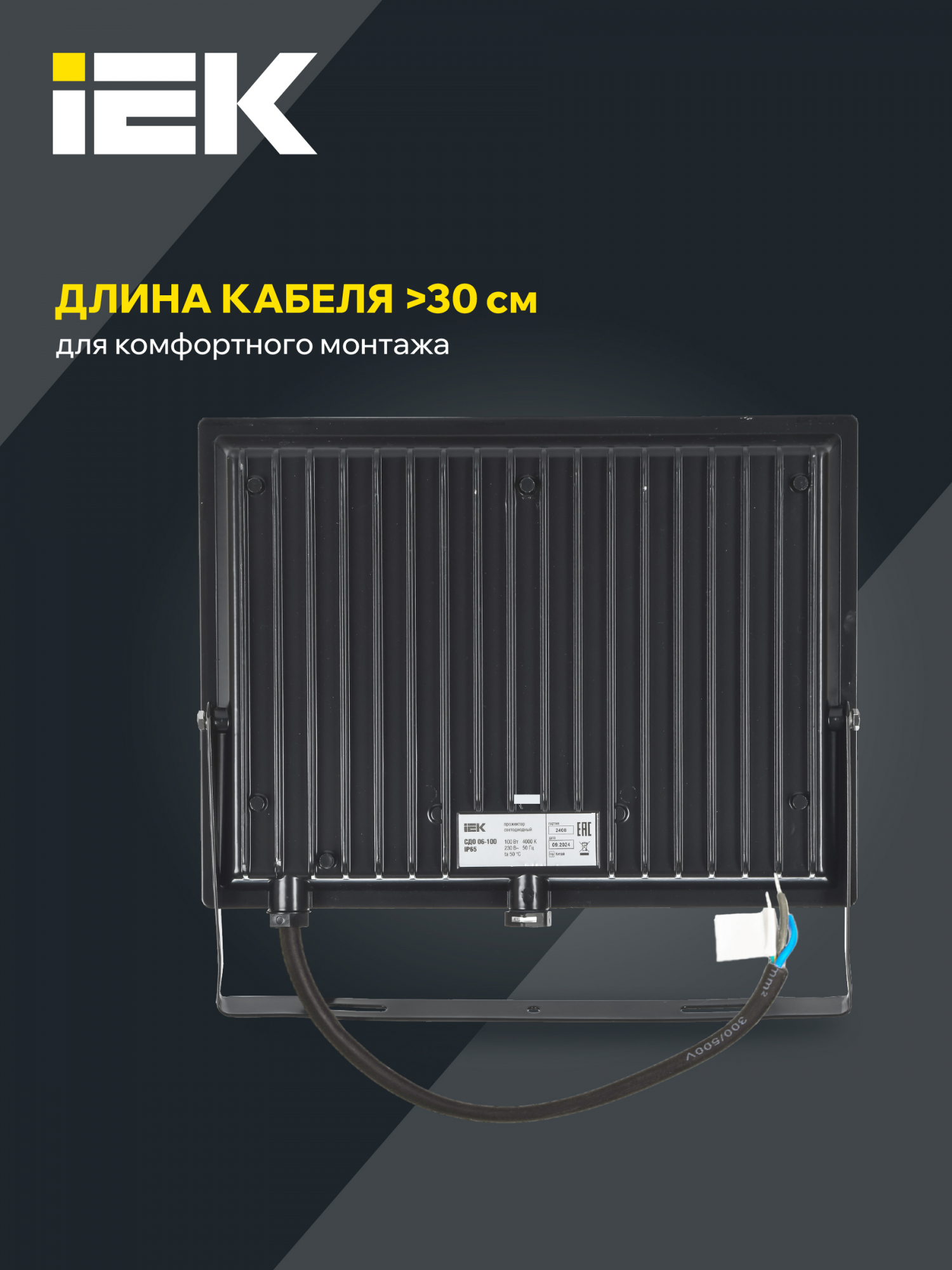 Прожектор СДО 06-100 светодиодный черный IP65 6500K IEK LPDO601-100-65-K02