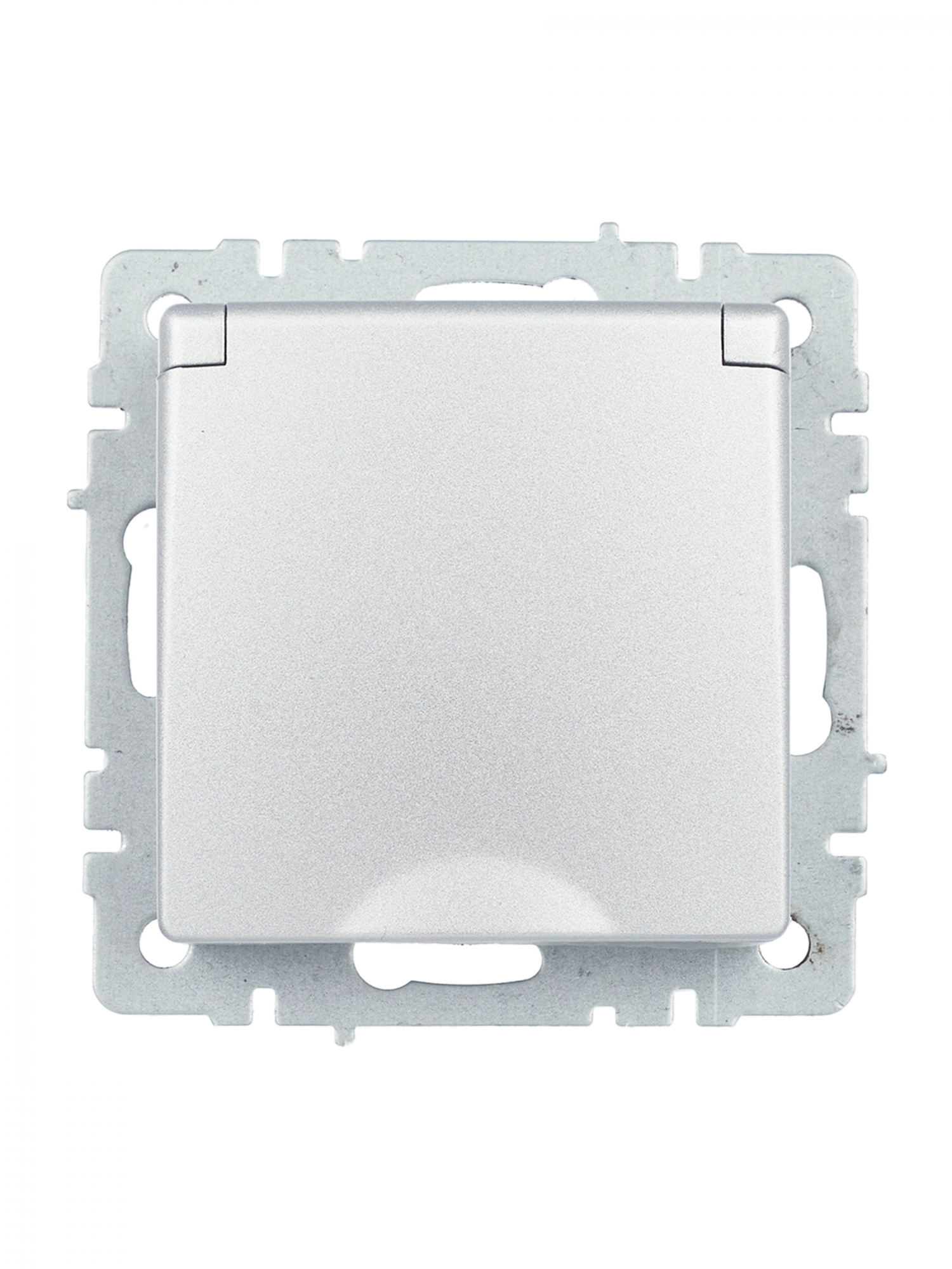 BRITE Розетка с заземлением с защитными шторками и крышкой 16А IP44 РСбш10-3-44-БрА алюминий IEK BR-R16-16-44-K47