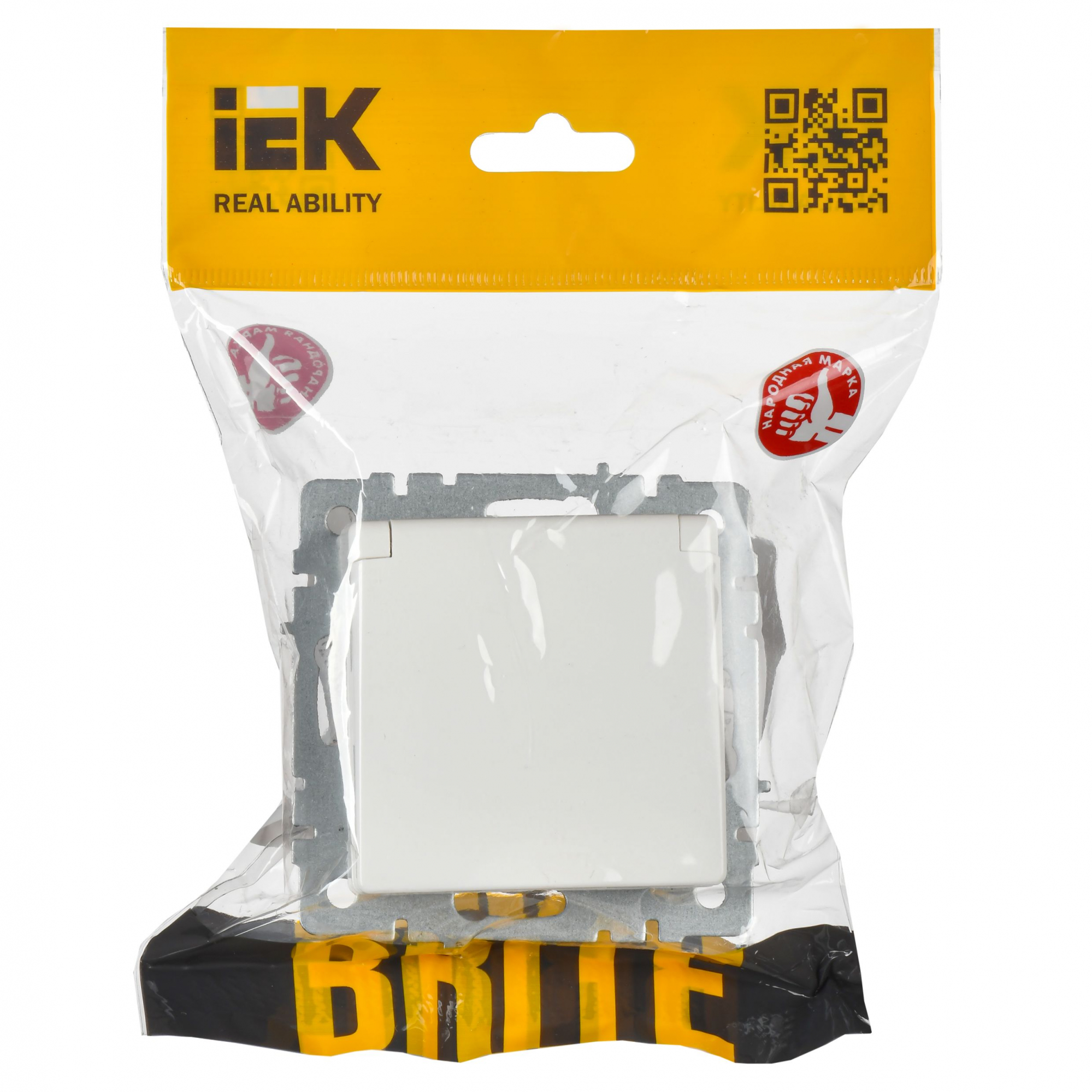 BRITE Розетка с заземлением с защитными шторками и крышкой 16А IP20 РСбш10-3-БрБ белый IEK BR-R16-16-K01