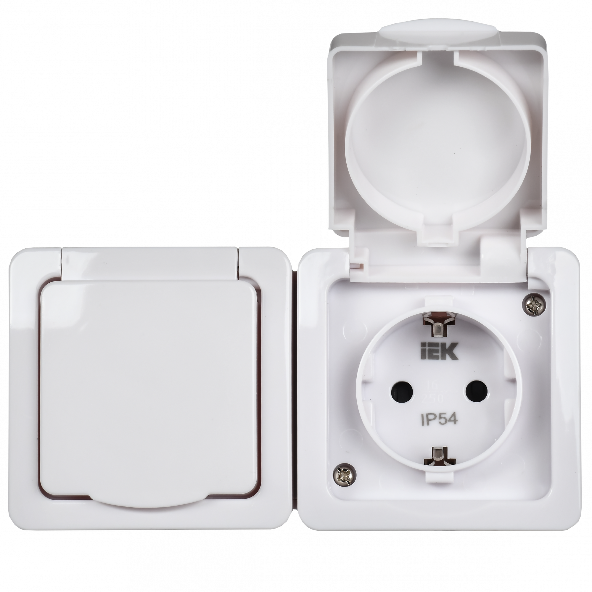Гермес PLUS Розетка двойная наружная с заземлением с крышкой IP54 IEK ERMP22-K01-16-54-EC