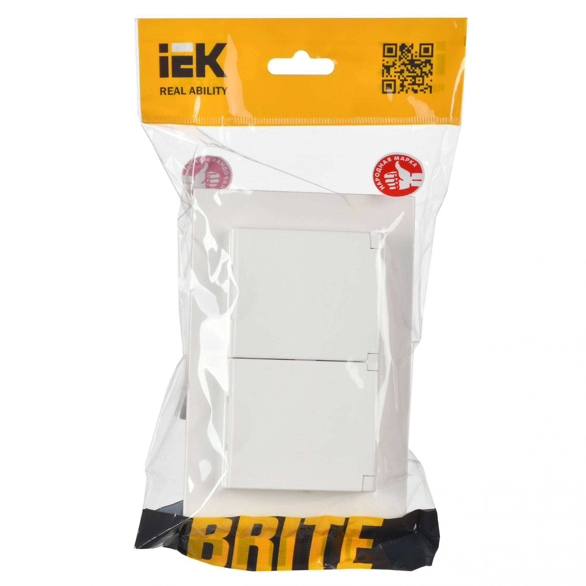 BRITE Розетка двойная с заземлением с защитными шторками и крышкой 16А в сборе IP44 РСбш12-3-44-БрБ белый IEK BR-R26-16-44-K01-F