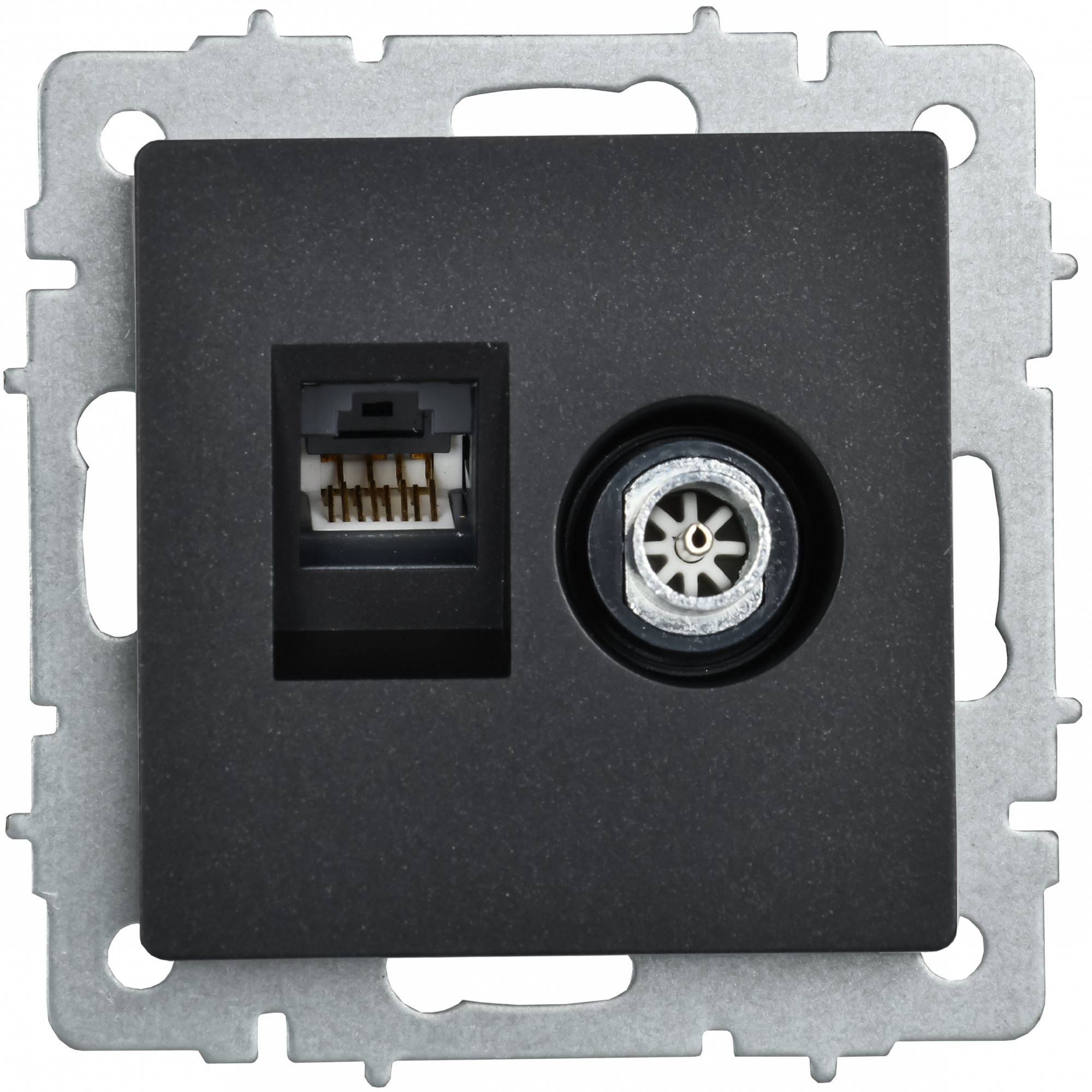 BRITE Розетка двойная TV+RJ45 кат.5E РТВ/РК12-БрЧ черный IEK BR-AK20-1-K02