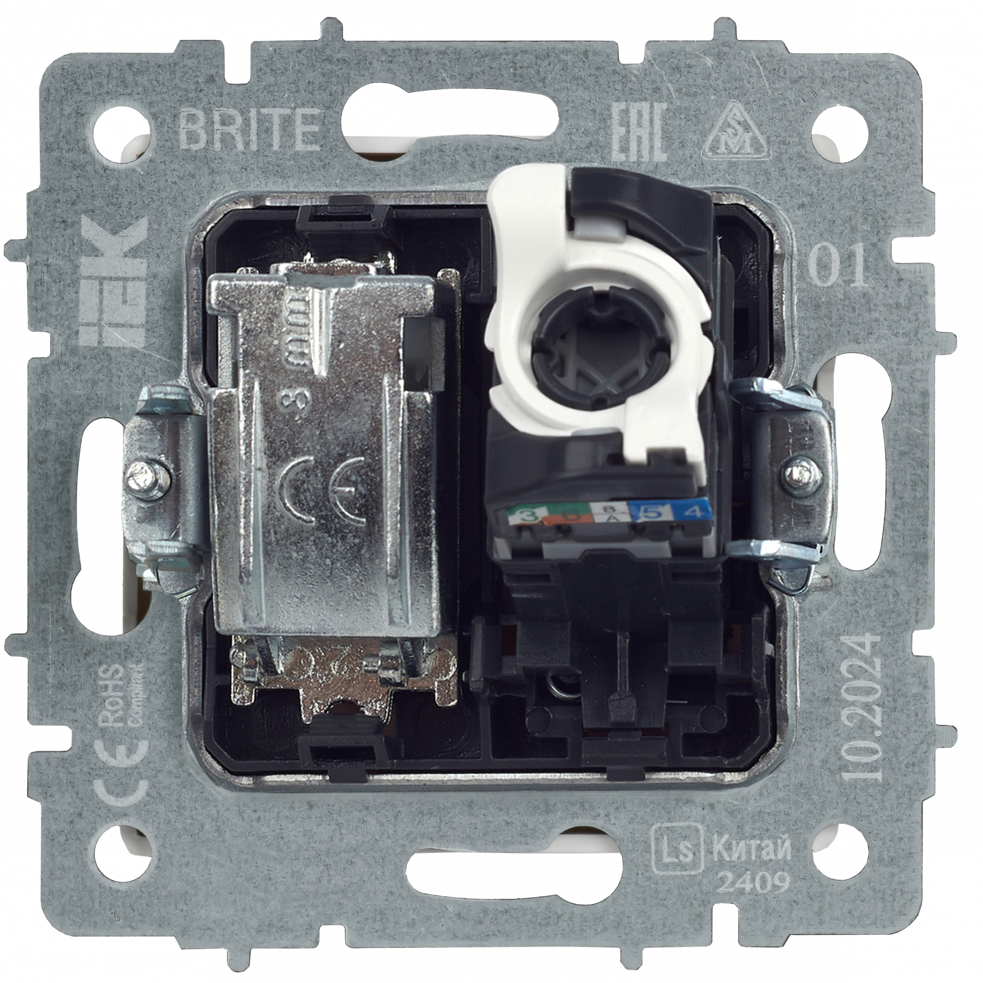 BRITE Розетка двойная TV+RJ45 кат.5E РТВ/РК12-БрЧ черный IEK BR-AK20-1-K02
