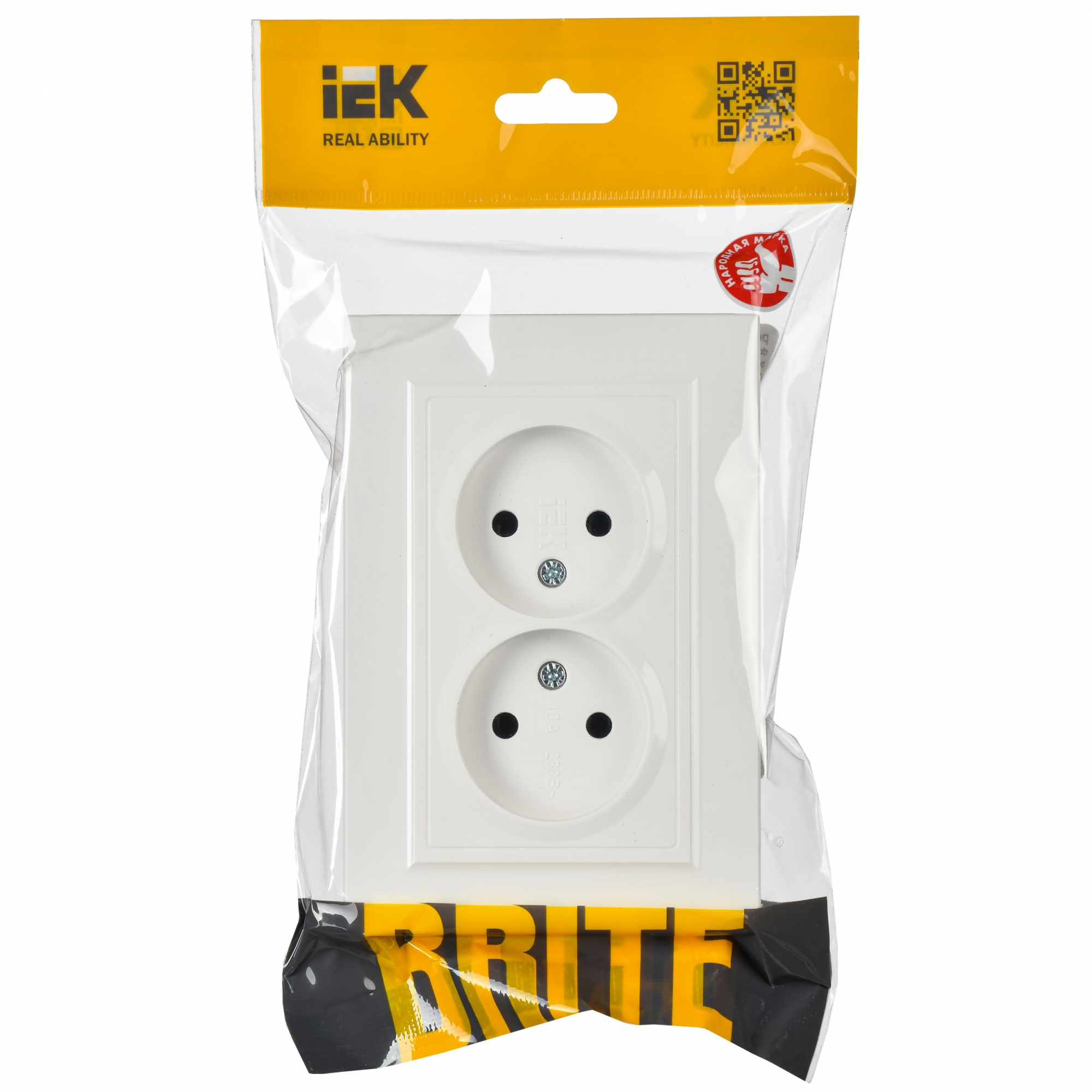 BRITE Розетка двойная без заземления без защитных шторок 10А в сборе РС12-2-БрБ белый IEK BR-R20-10-K01-F