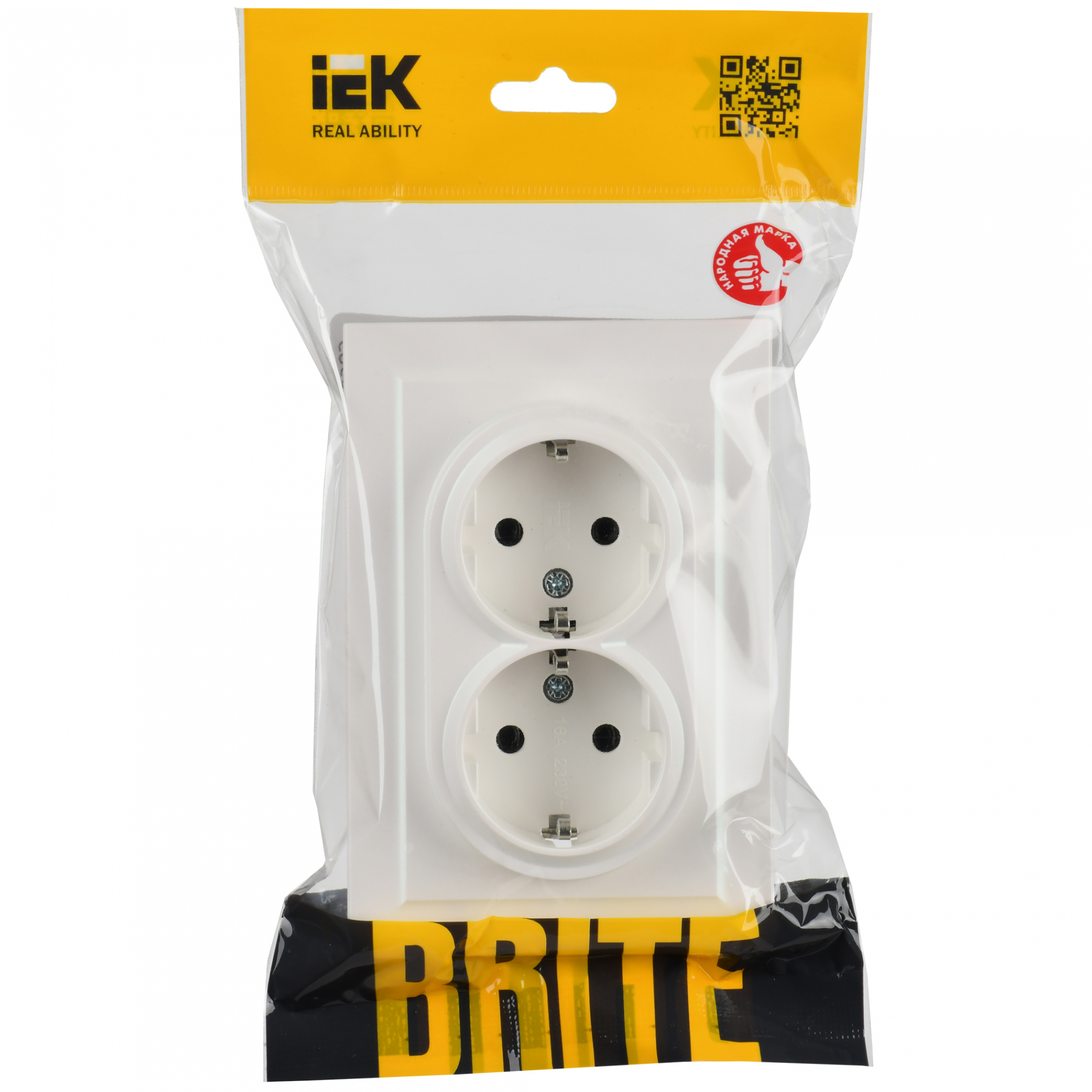 BRITE Розетка двойная с заземлением без защитных шторок 16А в сборе РС12-3-БрЖ жемчуг IEK BR-R21-16-K36-F