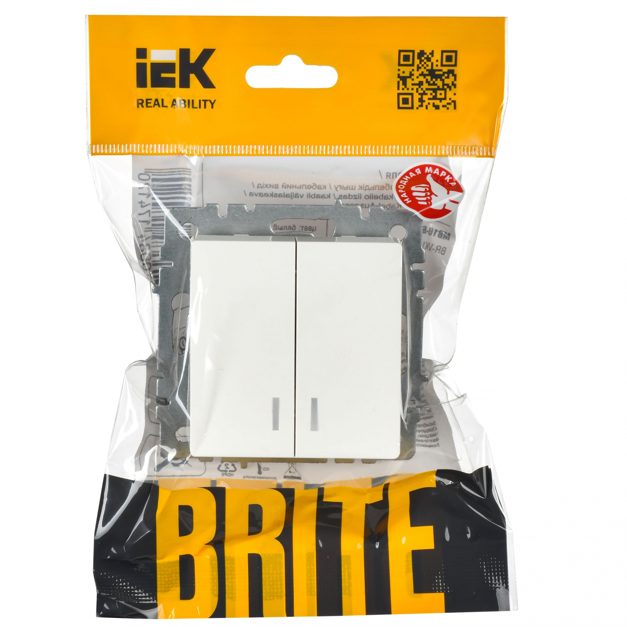 BRITE Выключатель двухклавишный с индикацией 10А ВС10-2-1-БрБ белый IEK BR-V20-1-10-K01