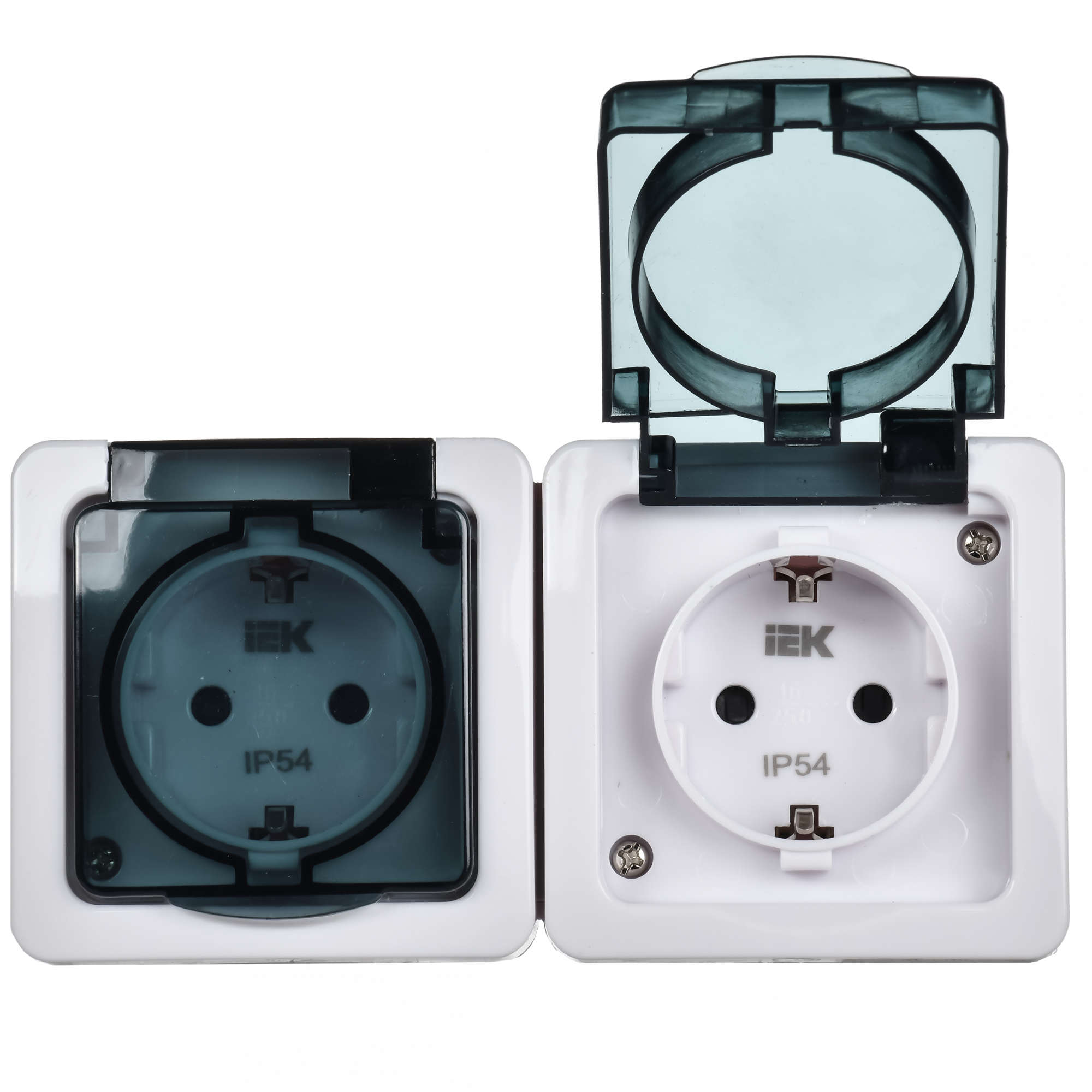 Гермес PLUS Розетка двойная наружная с заземлением с крышкой IP54 IEK ERMP22-K03-16-54-EC