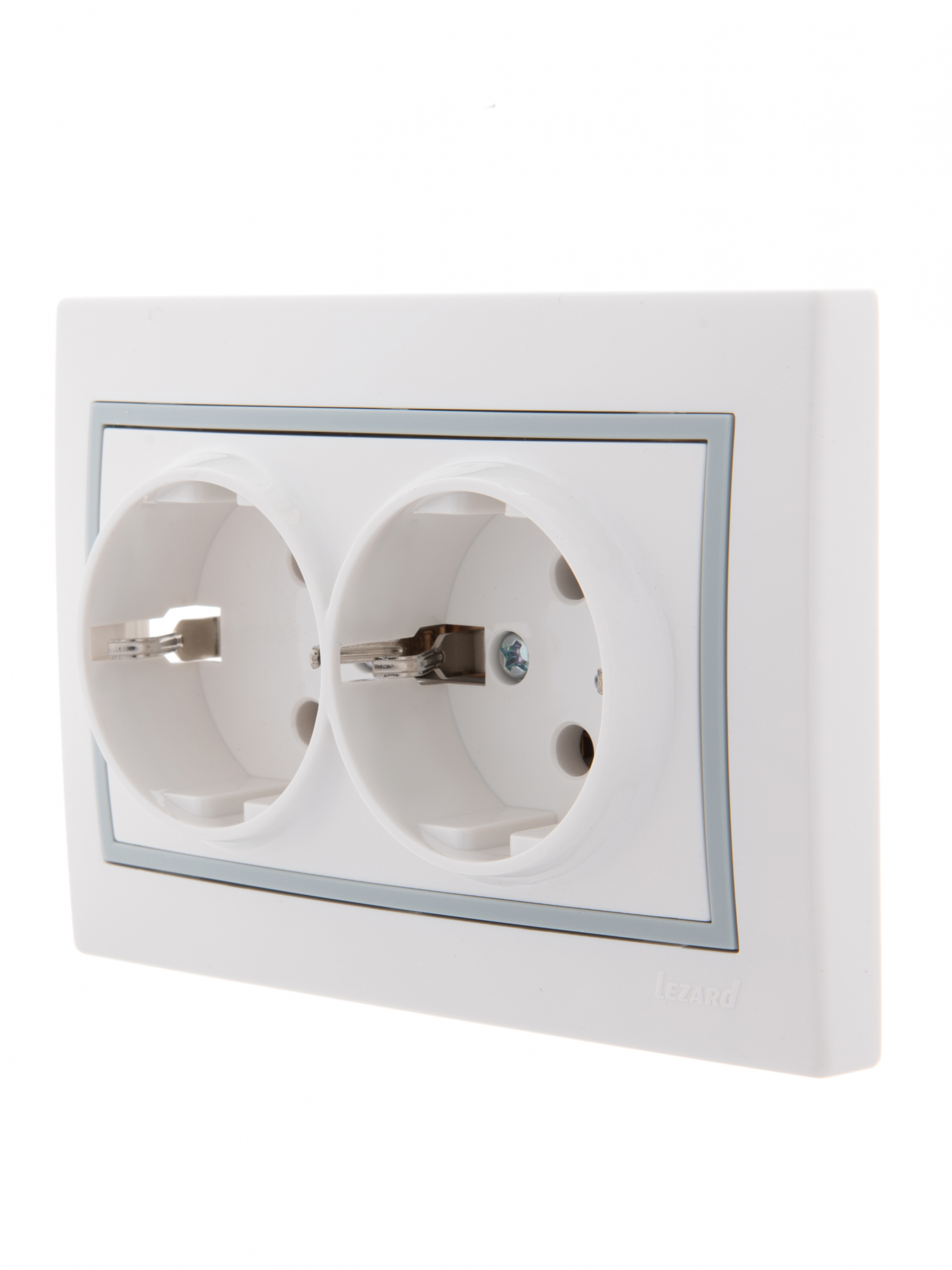 MIRA Розетка двойная с заземлением белая с серой вставкой Lezard 701-0215-127