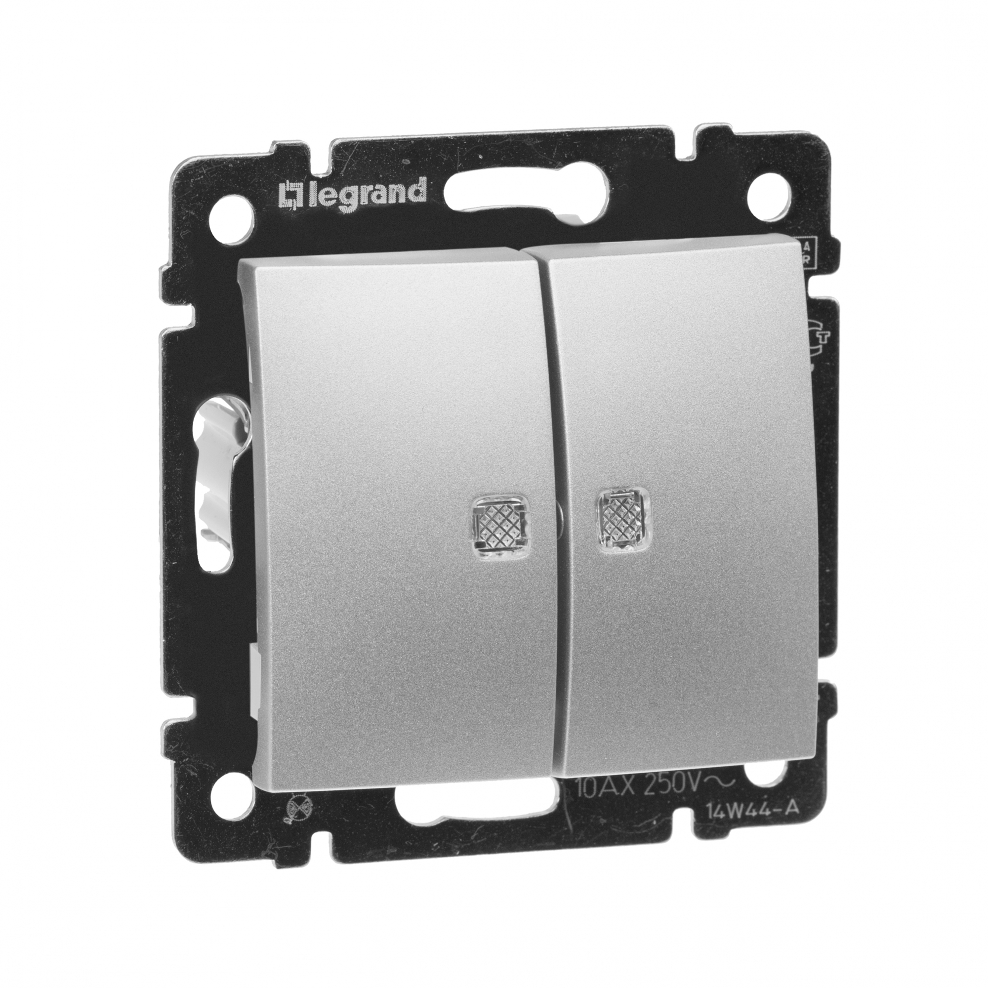 VALENA Выключатель двухклавишный с подсветкой в рамку алюминий Legrand 770128