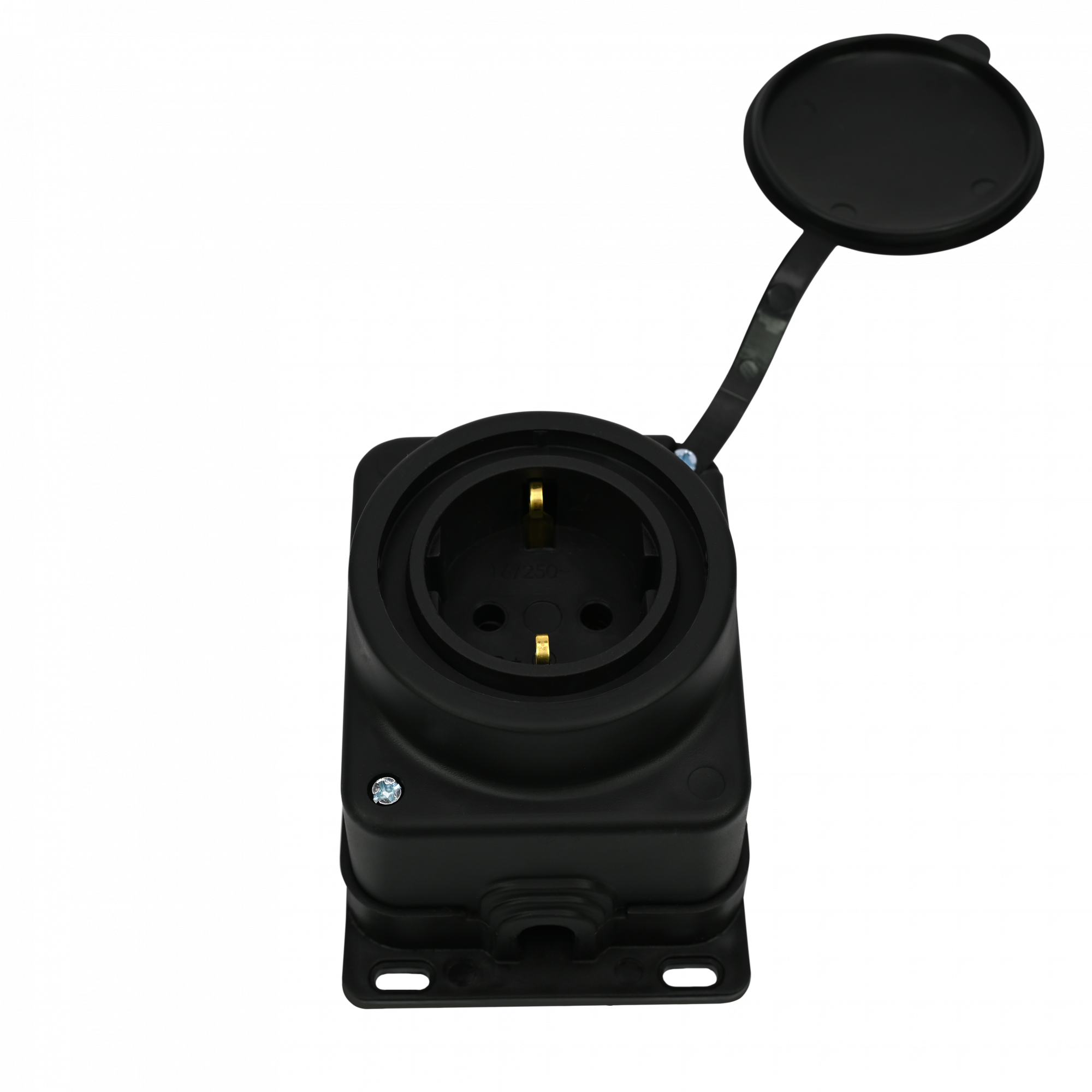 Розетка 2К+З открытой установки каучуковая 16А/250В IP44 Чёрная MultiSet Systeme Electric MST4003BK