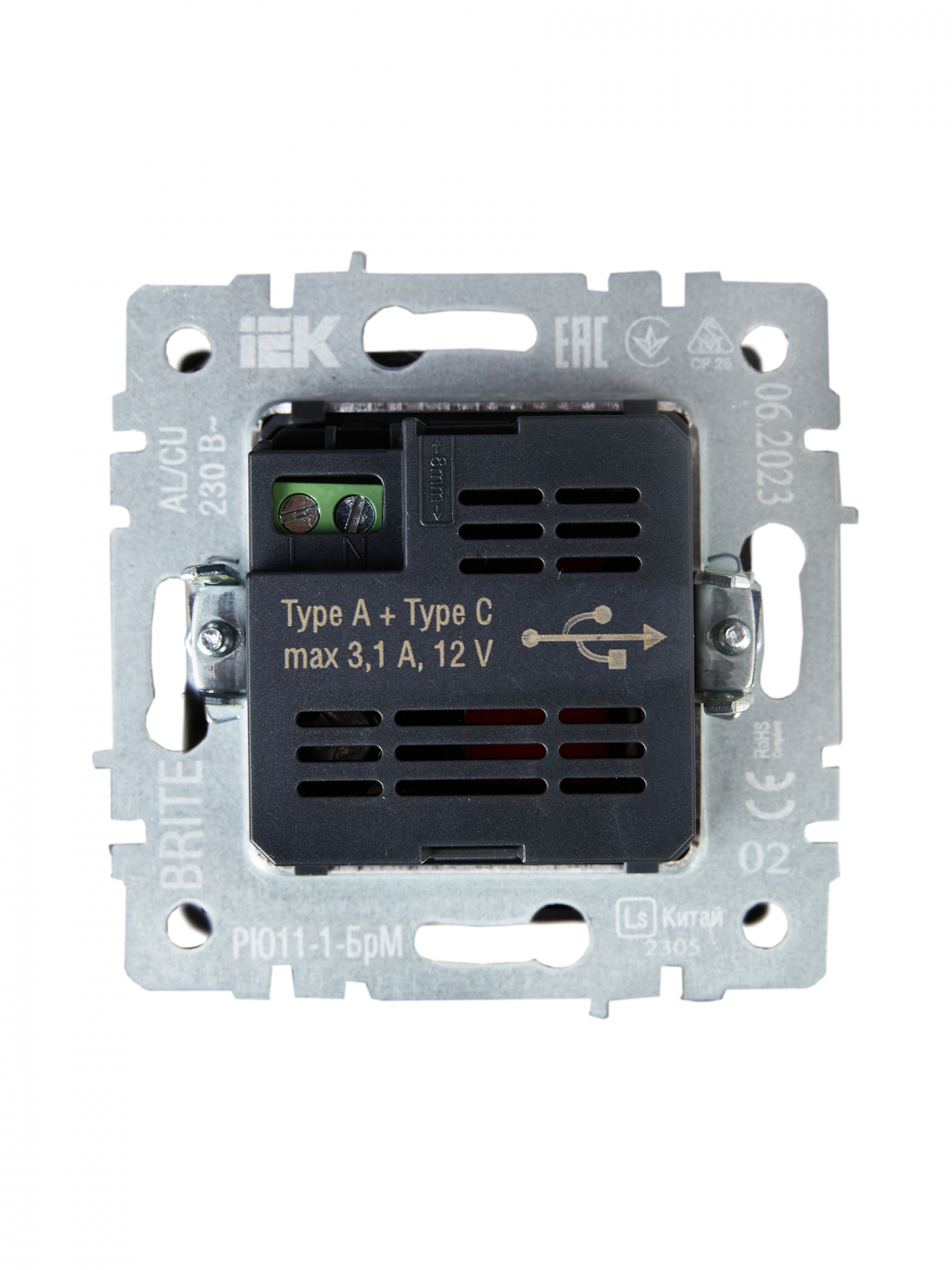 BRITE Розетка USB A+C 18Вт РЮ11-1-БрЧ черный IEK BR-U22-018-K02
