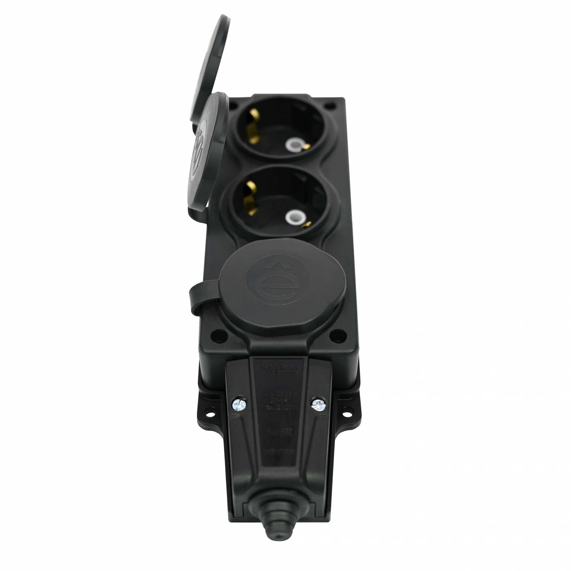 Колодка 3х розетка 2К+З каучуковая 16А/250В IP44 Чёрная MultiSet Systeme Electric MST4103BK