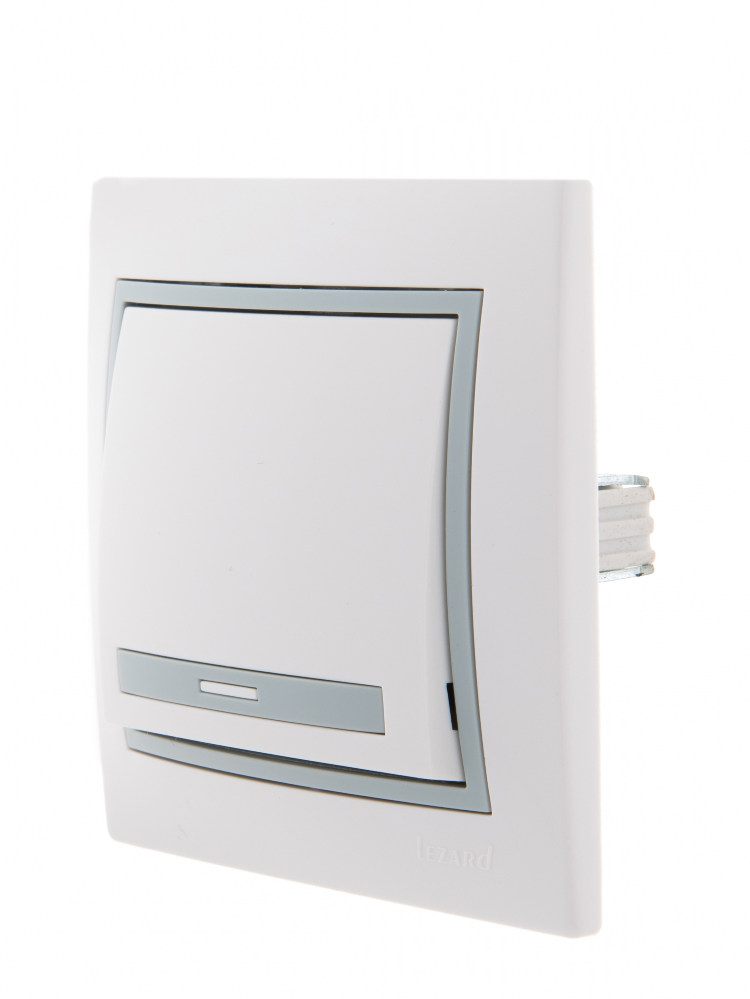 Выключатель одноклавишный, белый, с серой вставкой Lezard 701-0215-100