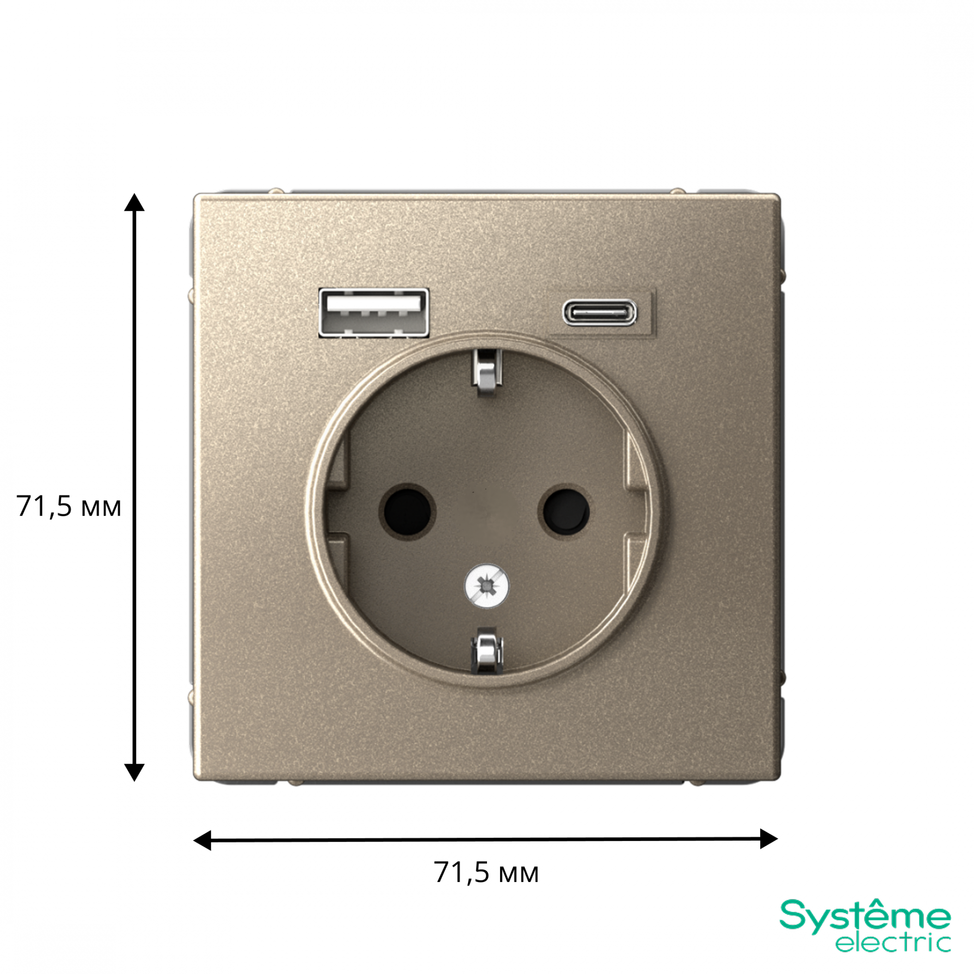 ARTGALLERY розетка 16А с 2 USB A+C, 5В/2,4А/3,0А, 2х5В/1,5А, механизм, шампань Systeme Electric GAL000532