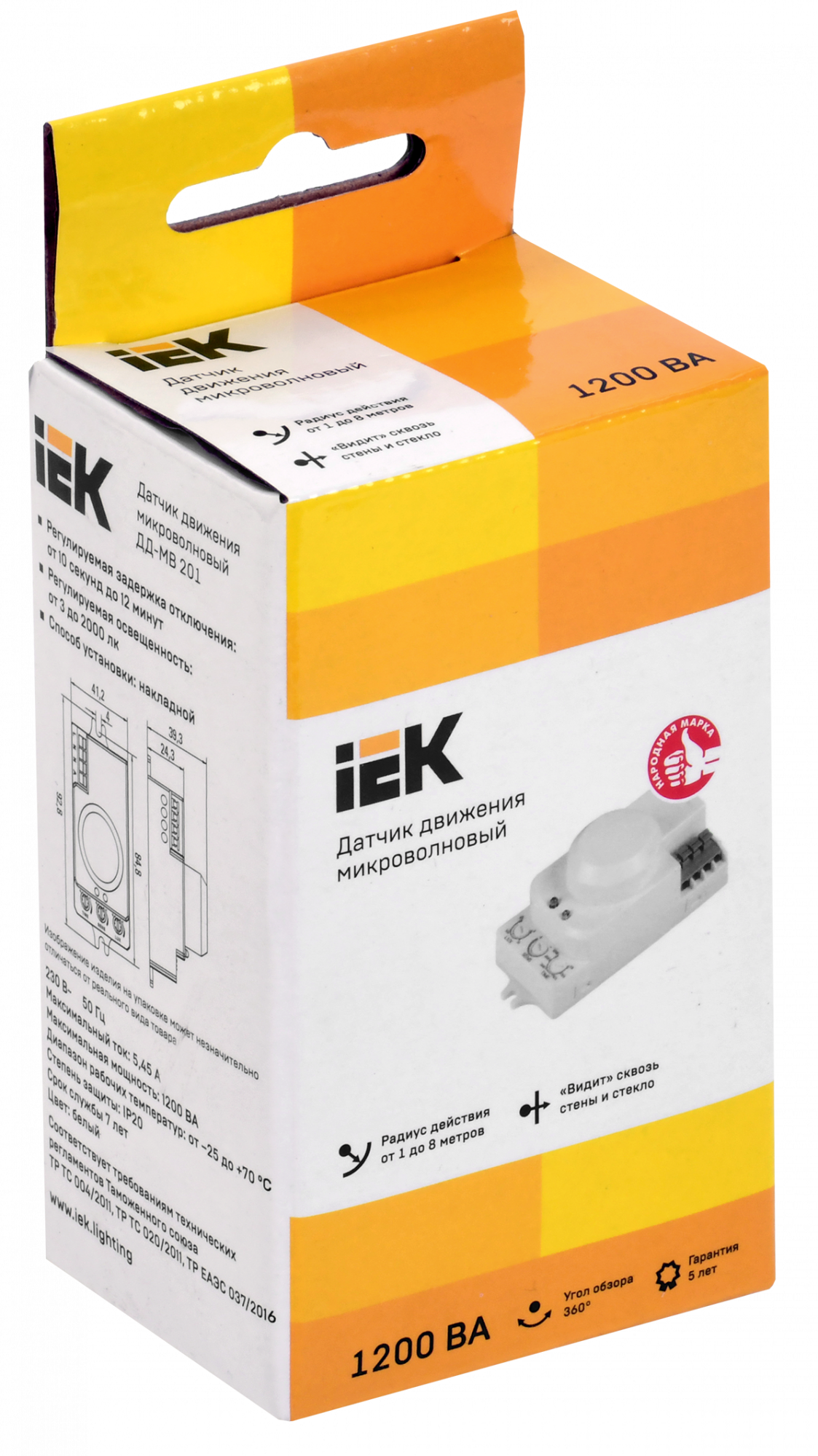 Датчик движения МВ встраиваемый 1200w 360 градусов 8м IP20 белый IEK LDD11-201MB-1200-001