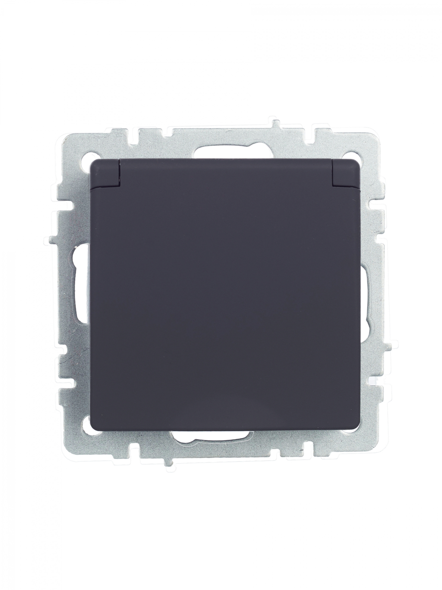 BRITE Розетка одинарная с заземлением с защитными шторками и крышкой 16А IP44 РСбш10-3-44-БрГ графит IEK BR-R16-16-44-K53